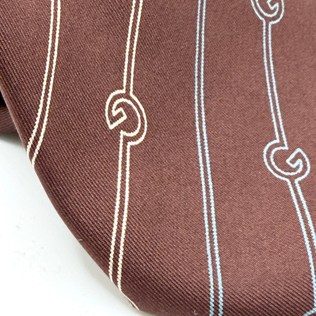 Vintage 80s Gucci Brown Silk GG Chain Link Print Necktie