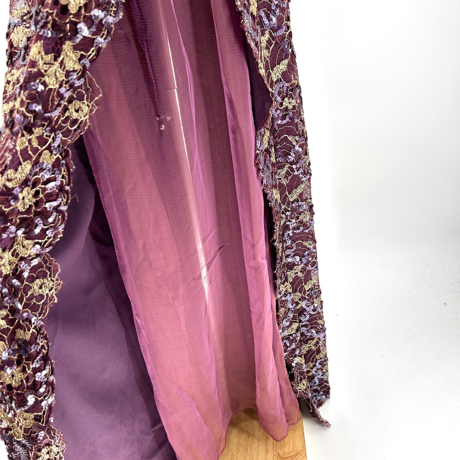 Vintage 90s Tosca New York Purple Gold Lace Silk Sequin Gown