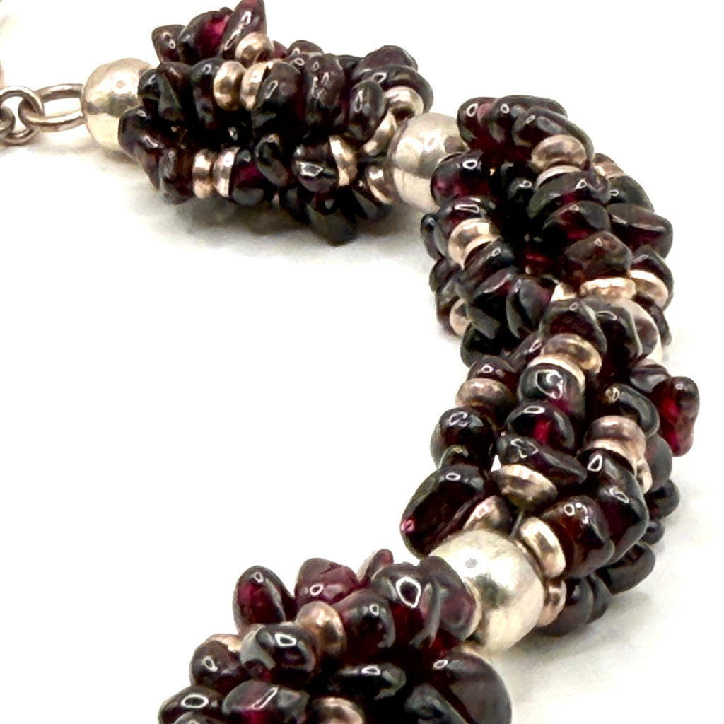 Vintage 90s Red Garnet Chunk Sterling Silver Statement Toggle Necklace