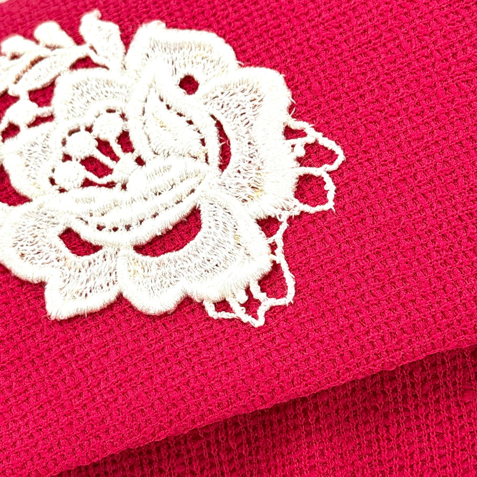 Vintage 70s Pink Textured Floral Appliqué Day Dress