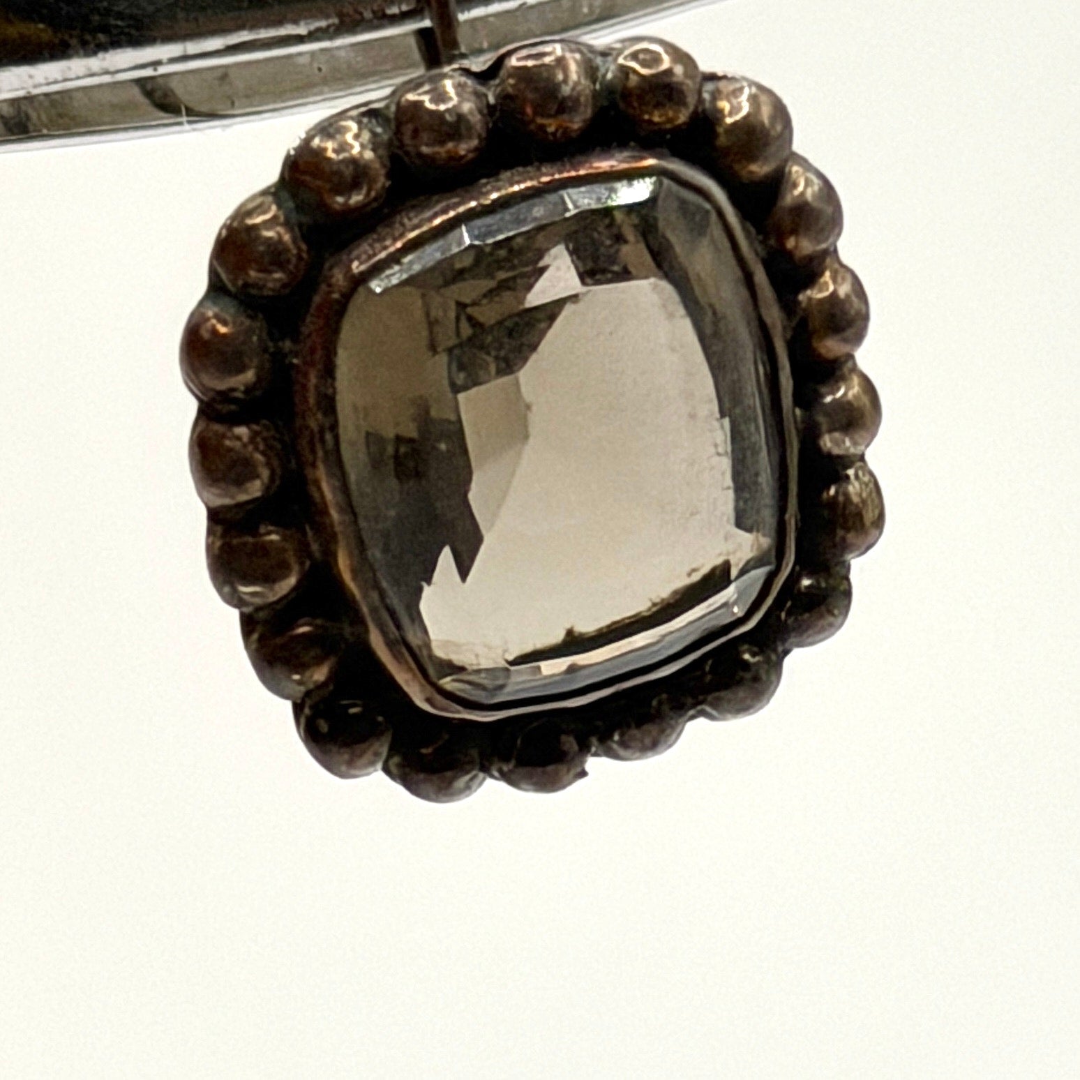 Vintage 90s Stamped Sterling Silver Smoky Quartz Cushion Drop Earrings