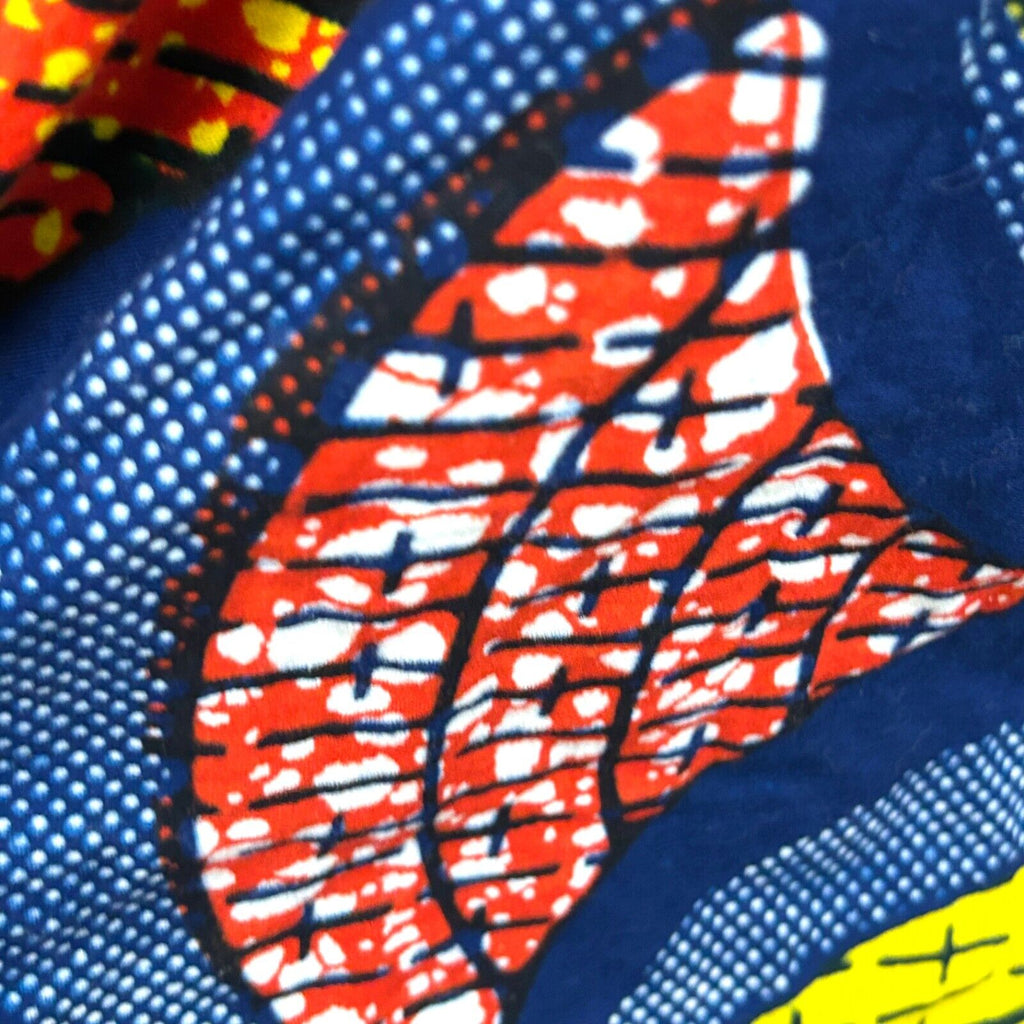 Handmade Nigeria Ankara Wax Print Blue Yellow 100% Cotton Geometric Mini Skirt