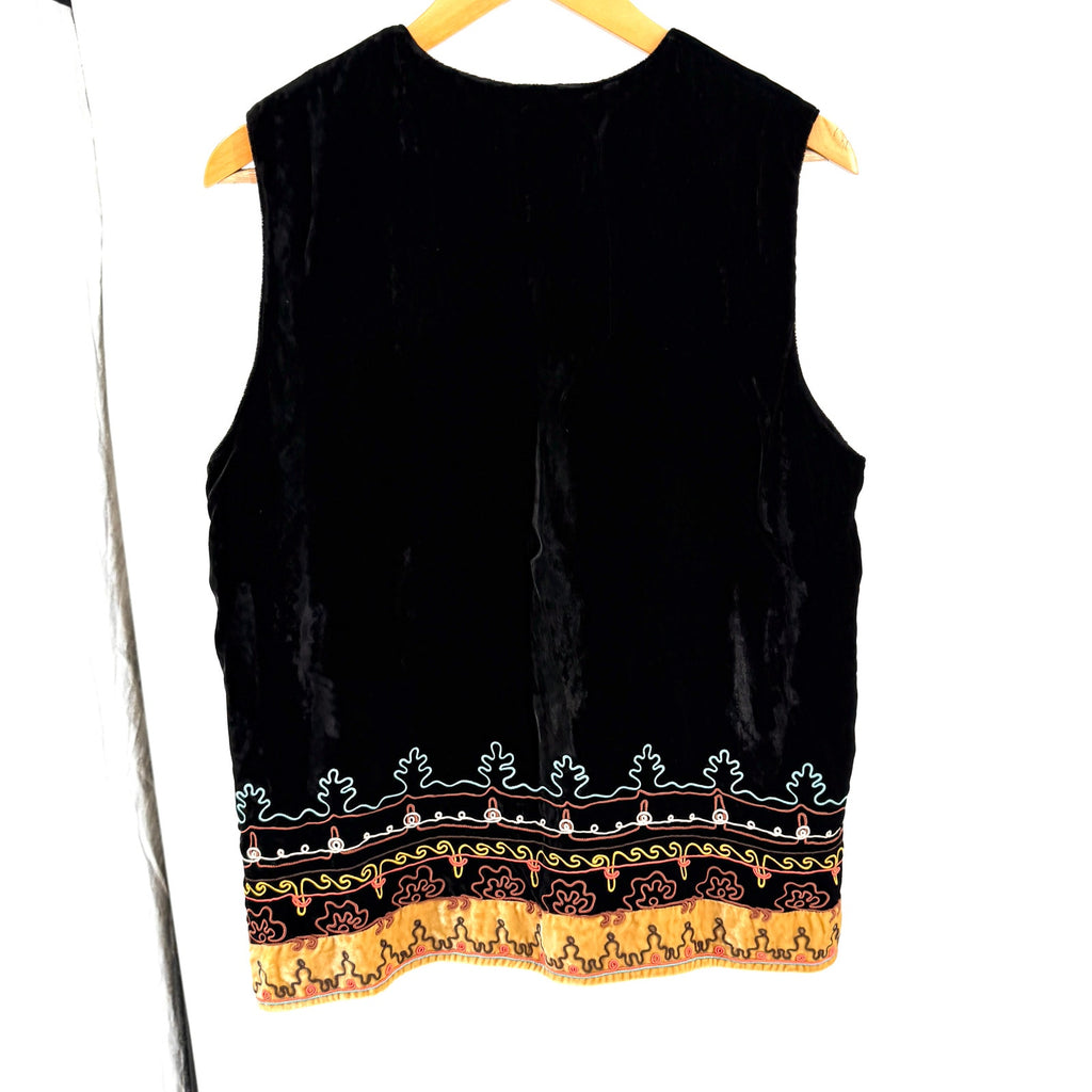 Vintage 90s Double D Ranchwear Embroidered Black Velvet Vest and Maxi Skirt Set