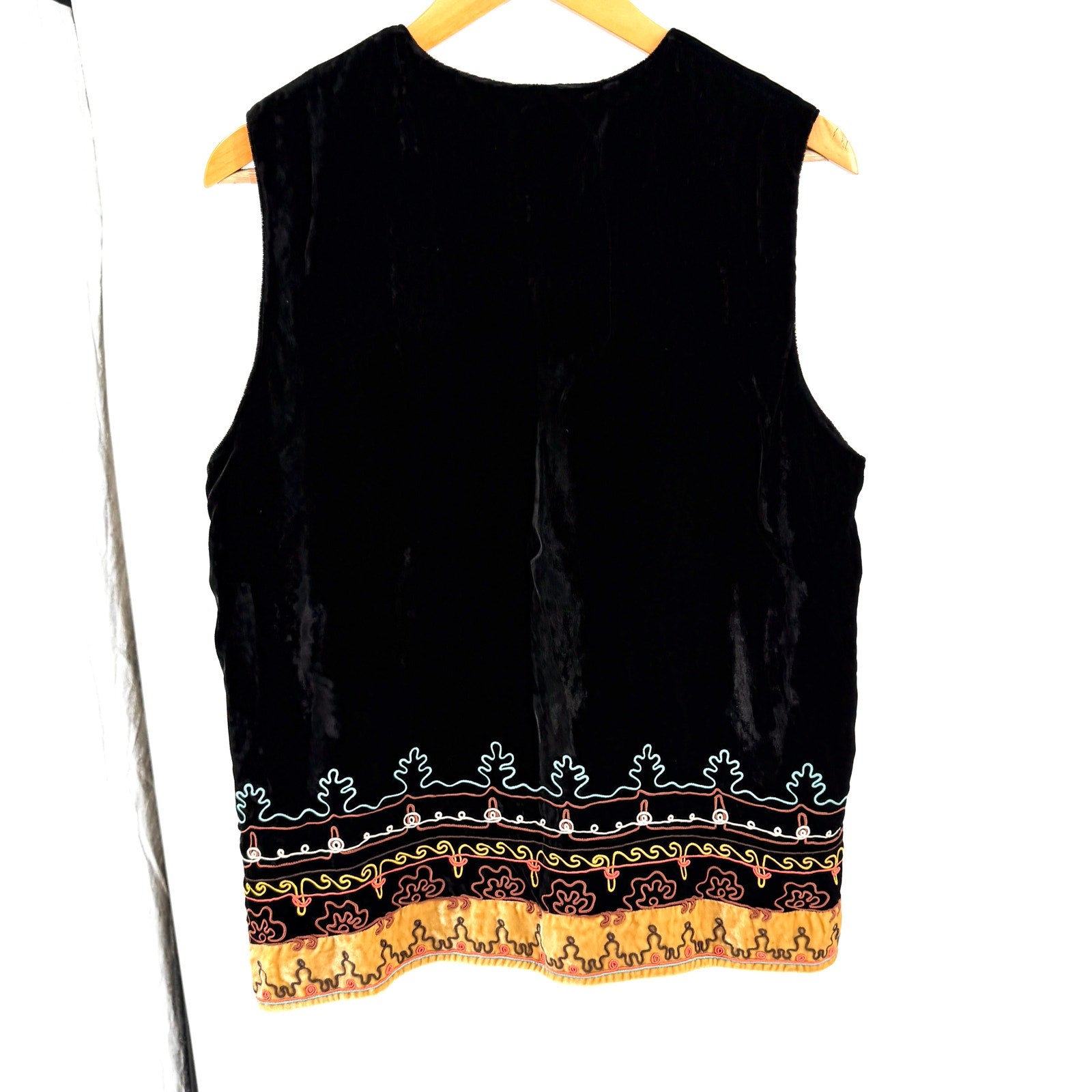 Vintage 90s Double D Ranchwear Embroidered Black Velvet Vest and Maxi Skirt Set