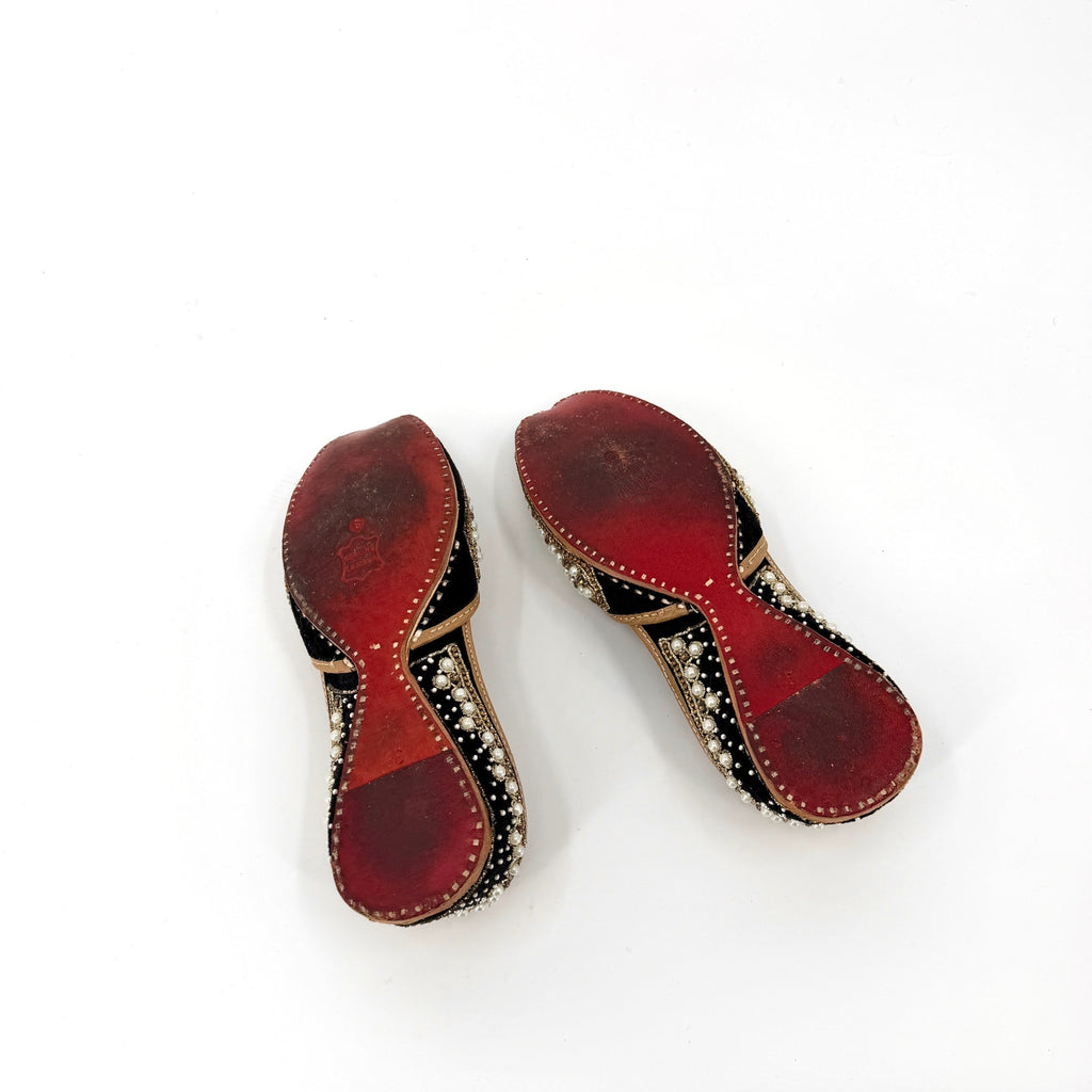 Black Velvet Genuine Leather Embellished Jutti Flats