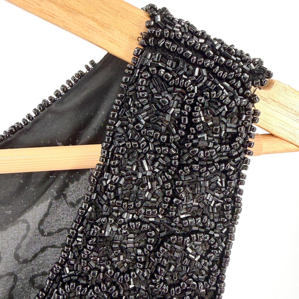 Vintage 90s Lawrence Kazar Black 100% Silk Beaded Cocktail Gown