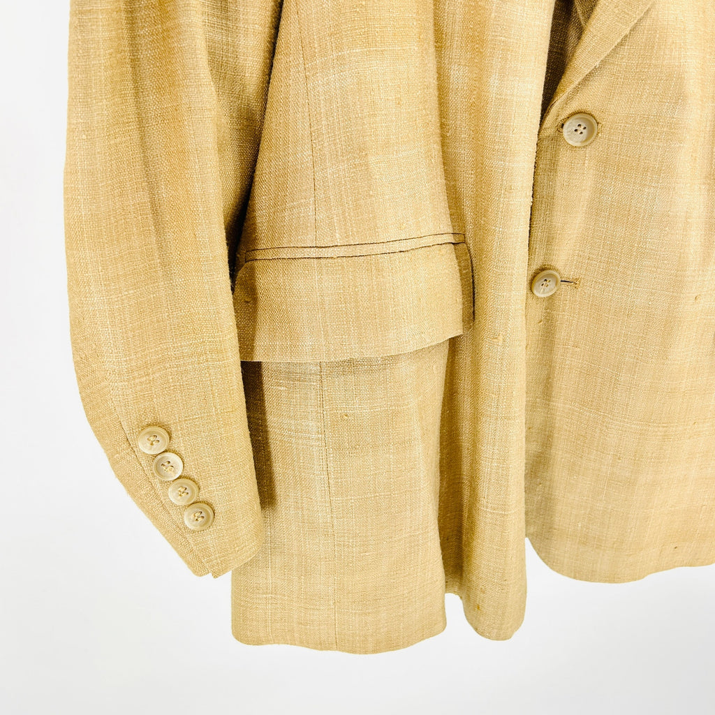 Vintage 90s Arnie 100% Woven Silk Tan Textured Minimalist Casual Menswear Blazer