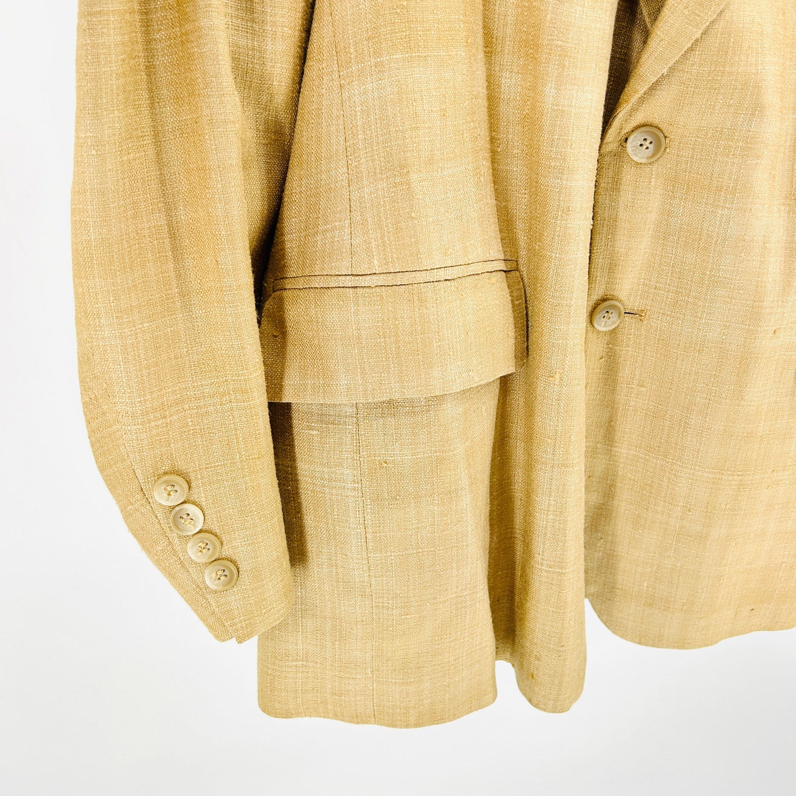 Vintage 90s Arnie 100% Woven Silk Tan Textured Minimalist Casual Menswear Blazer