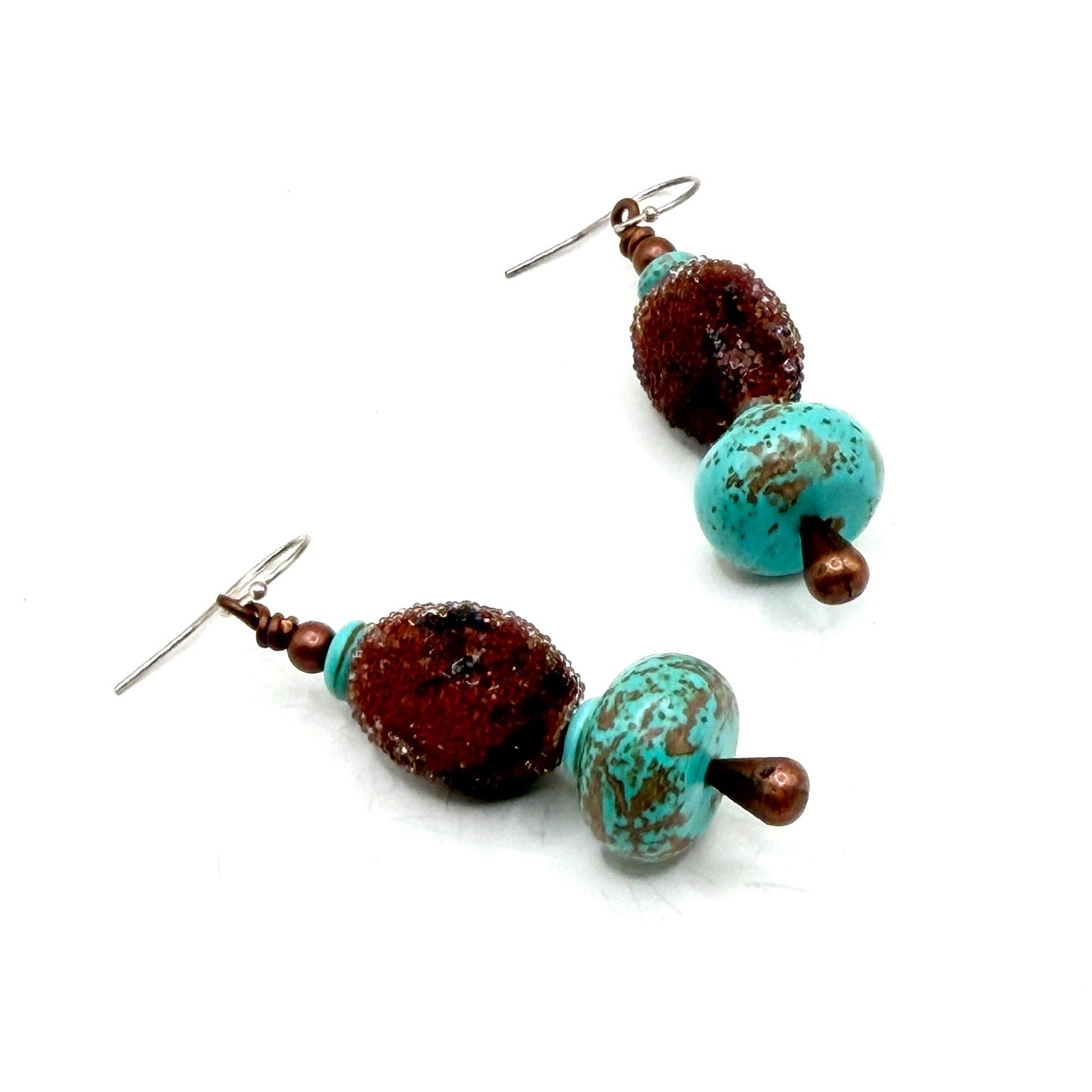 Vintage 90s Turquoise Gourd Glass Bead Chandelier Drop Earrings