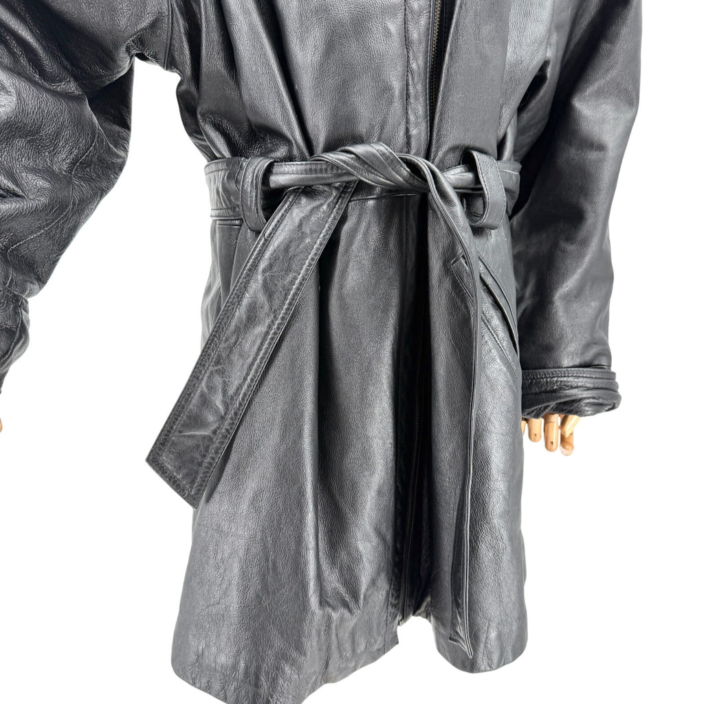 Vintage 90s Wilsons Genuine Leather Faux Fur Hooded Winter Parka Coat