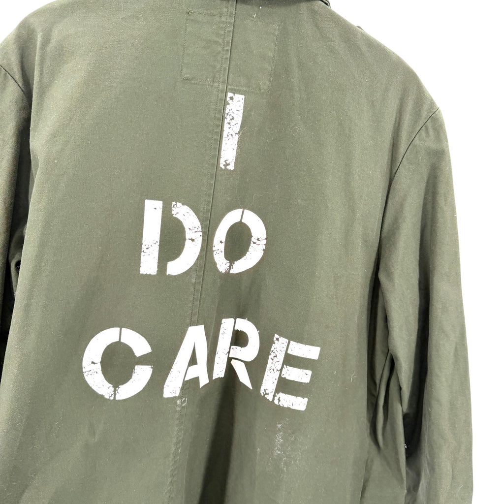 Custom Army Green I Do Care Stencil Slogan Utility Jacket