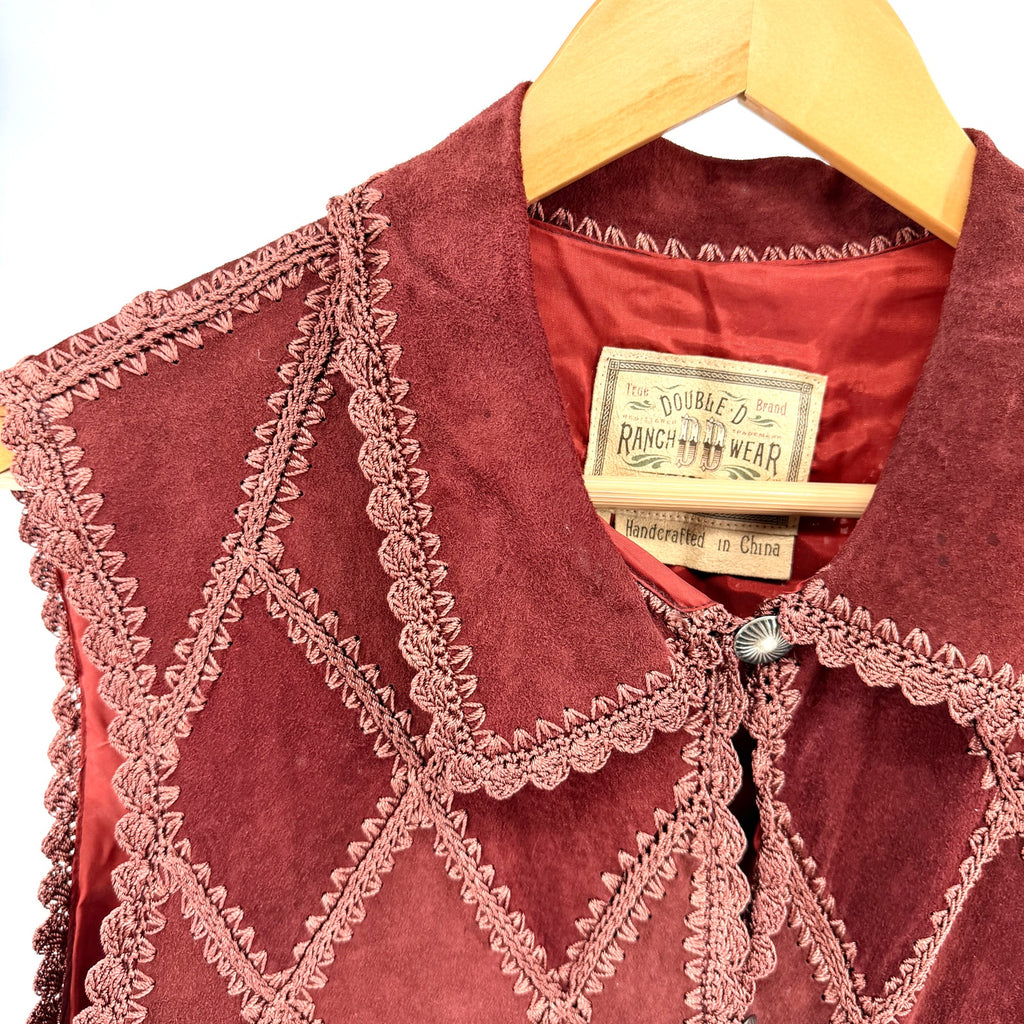 Vintage 90s Double D Ranchwear Maroon Genuine Suede Concho Button Vest