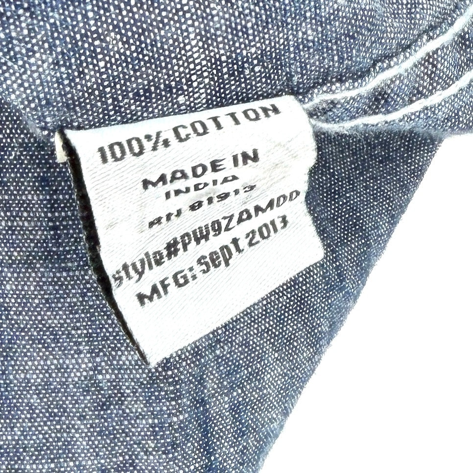 PD&C Blue Denim Chambray 100% Cotton Pearl Snap Western Button Down Shirt