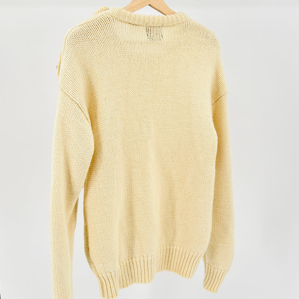 Vintage 70s Allen Solly Cream 100% Wool Cable Knit Fisherman Sweater