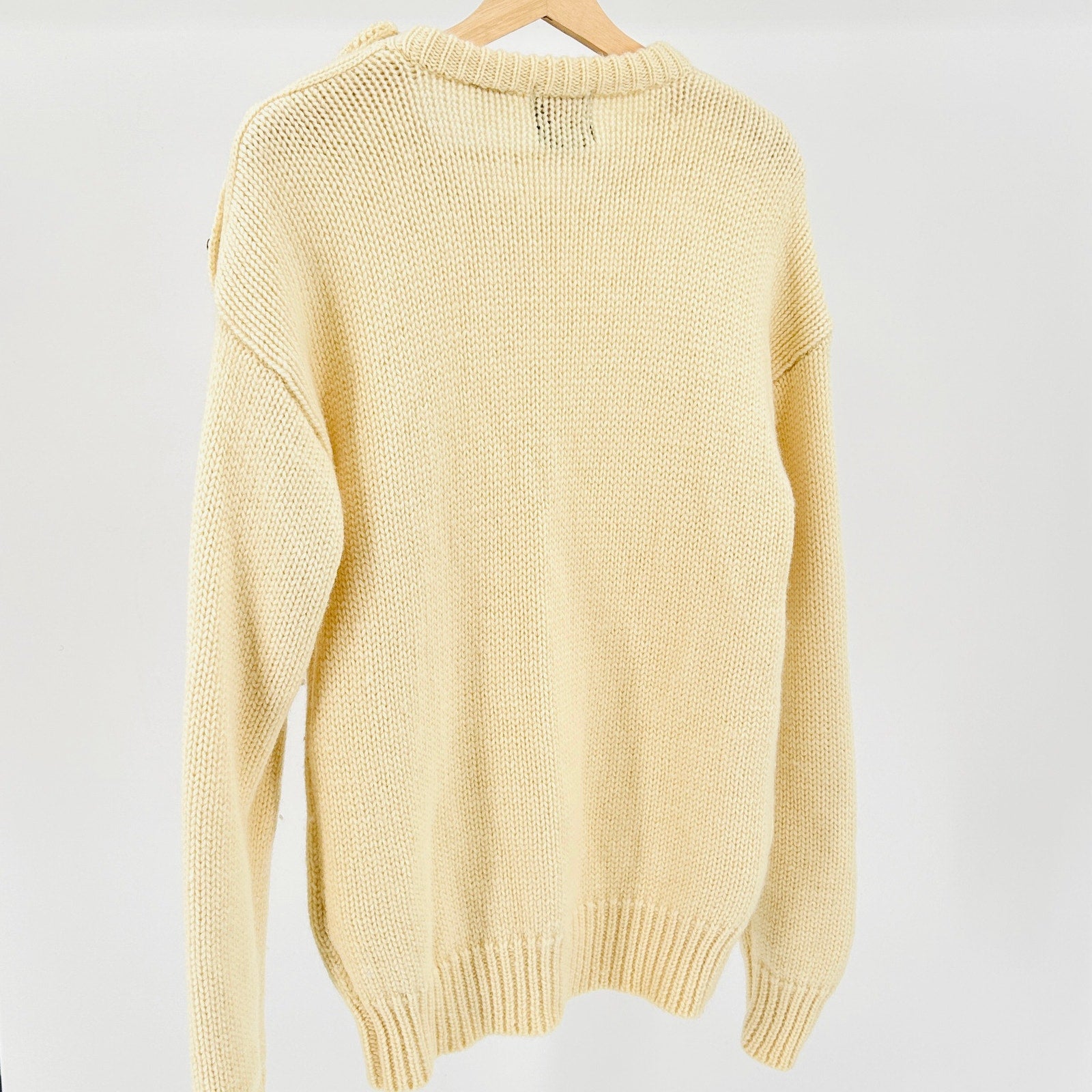 Vintage 70s Allen Solly Cream 100% Wool Cable Knit Fisherman Sweater