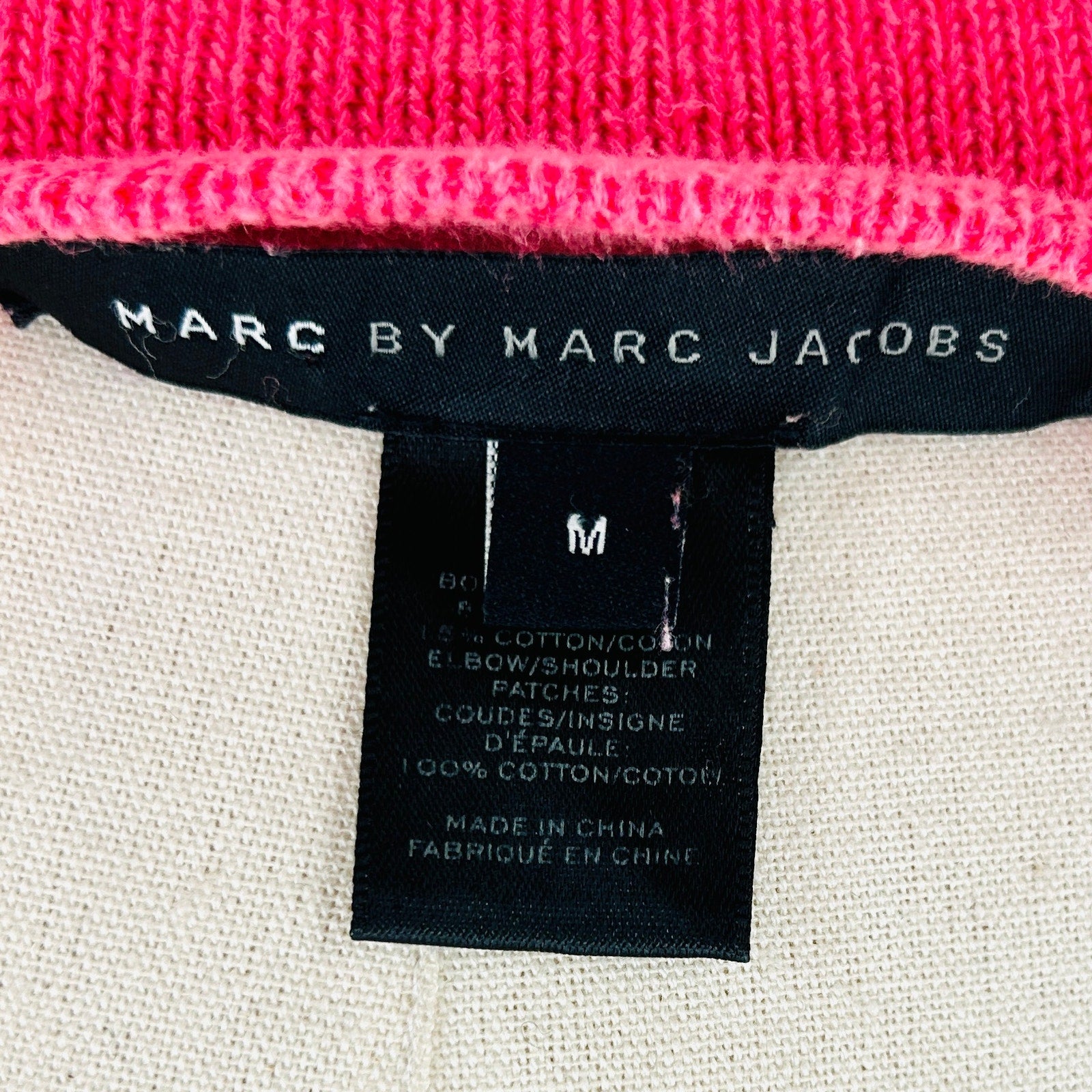 Marc by Marc Jacobs Hot Pink Red 100% Cotton Shoulder Elbow Patch Sweater Dress