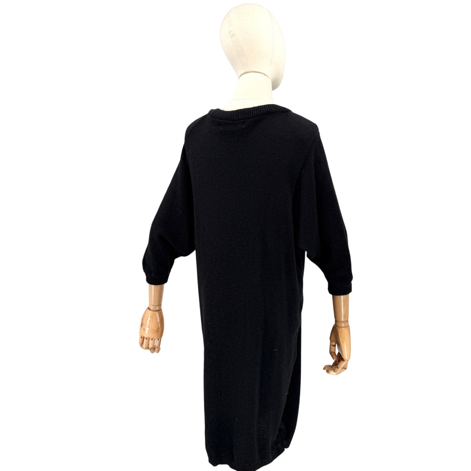 Vintage 80s A'Milano Black Abstract Sequin Beaded New Wave Sweater Dress