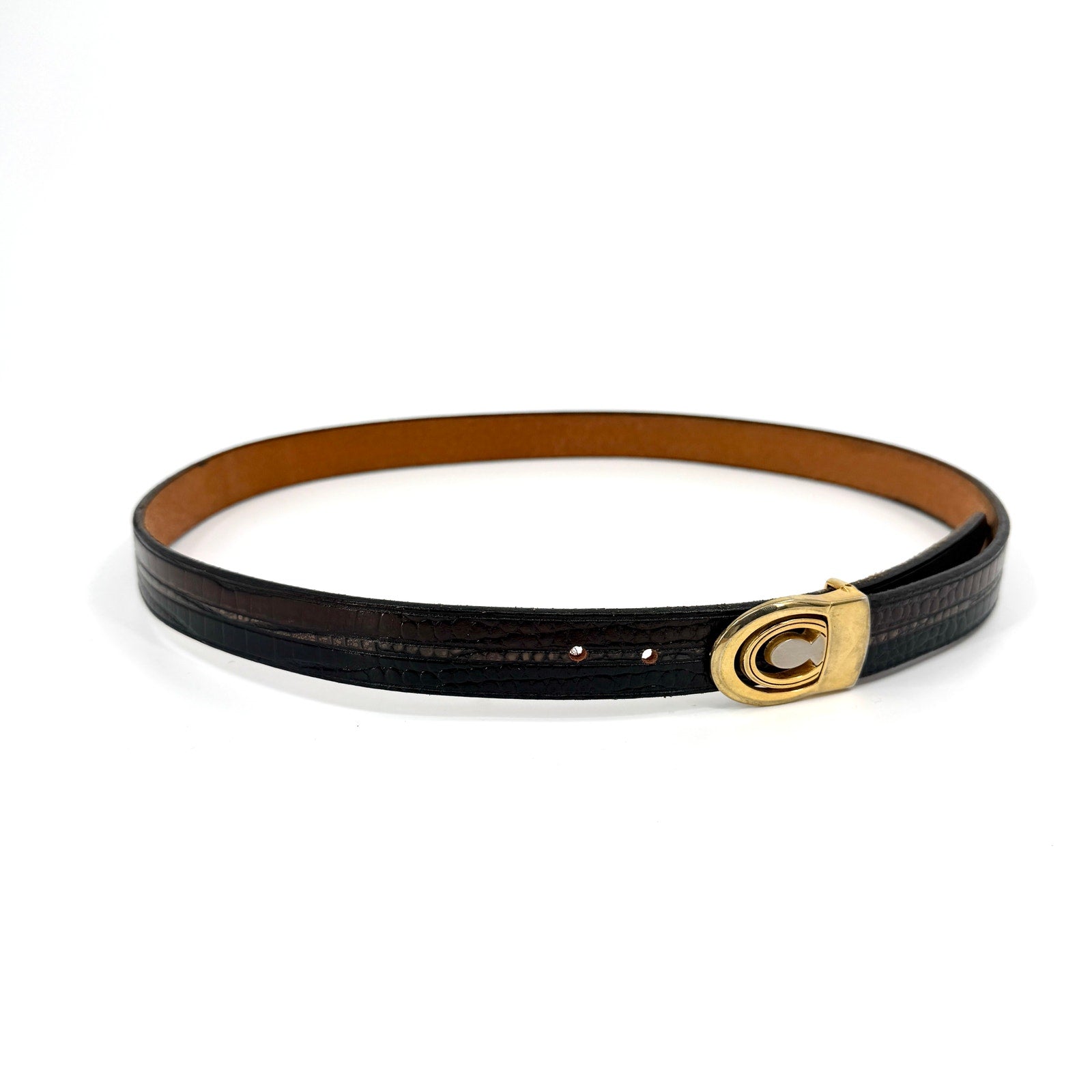 Vintage 80s Pierre Cardin Black Brown Croc Genuine Leather Belt