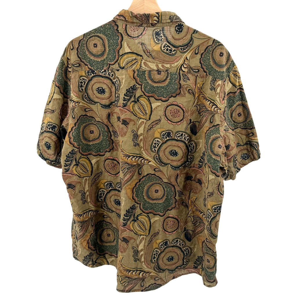 VatPave Olive Green Floral Paisley Cotton Blend Short Sleeve Button Up Shirt