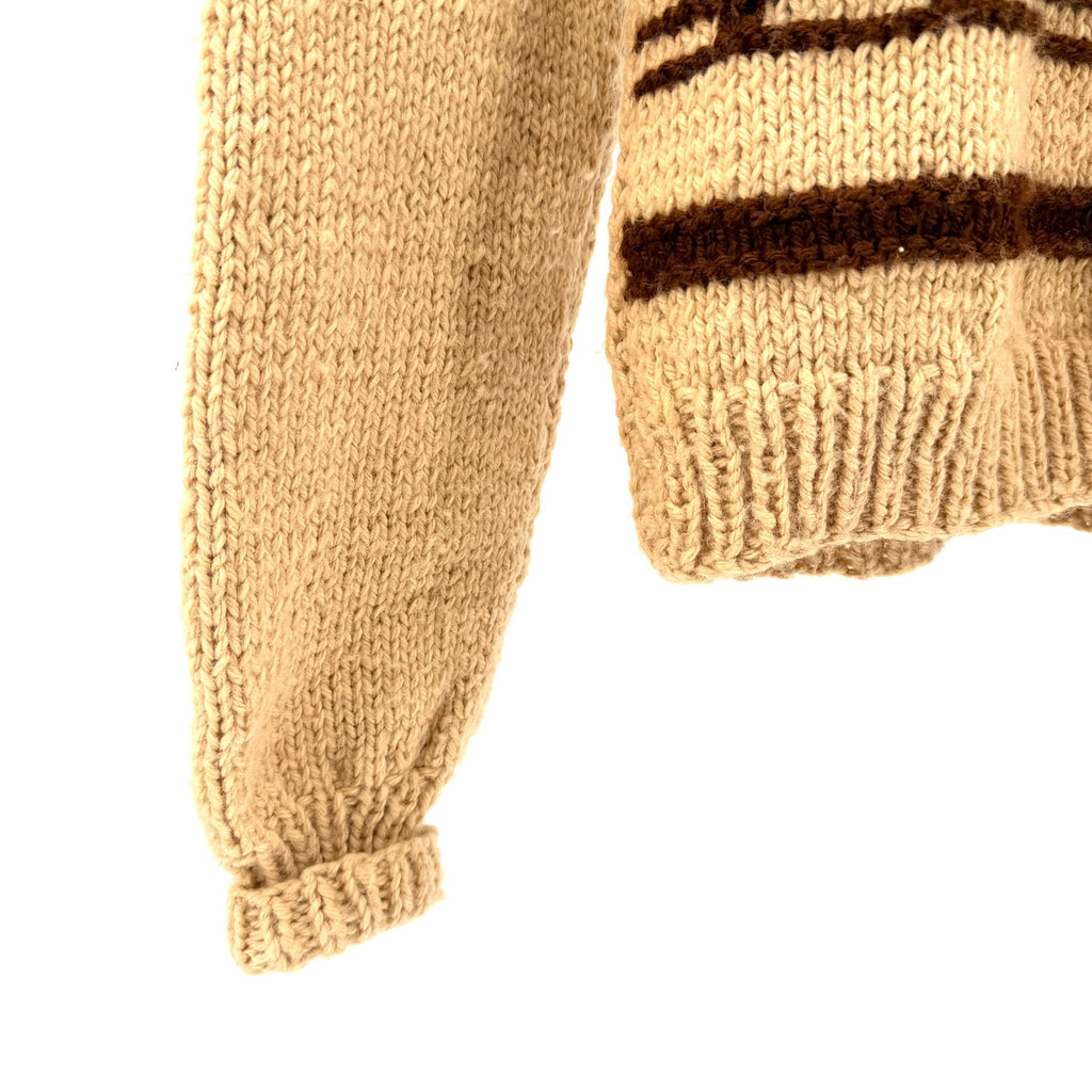 Handmade Vintage 70s Tan Brown Wool Blend Bobble Knit Puff Sleeve Sweater