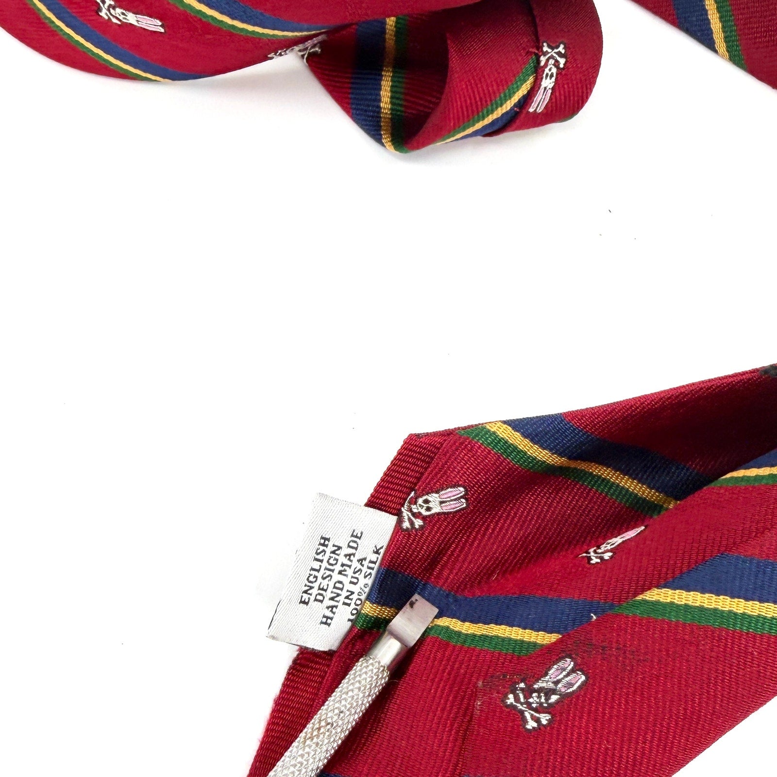 Psycho Bunny Red 100% Silk Striped Crest Traditional Necktie