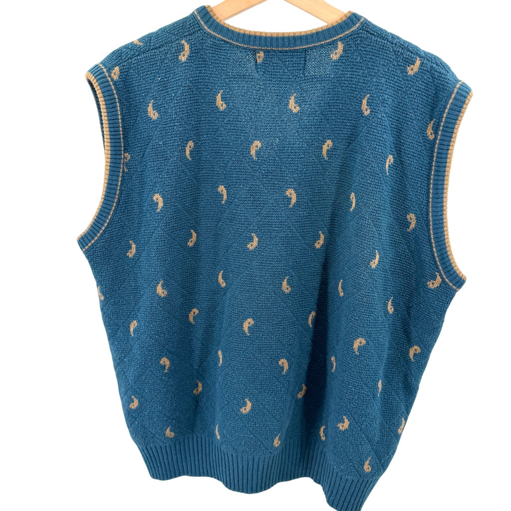 Vintage 90s J.T. Beckett Indigo Blue Paisley V-Neck Sweater Vest