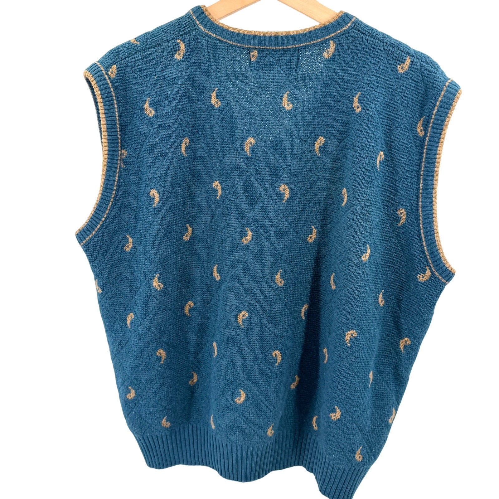 Vintage 90s J.T. Beckett Indigo Blue Paisley V-Neck Sweater Vest