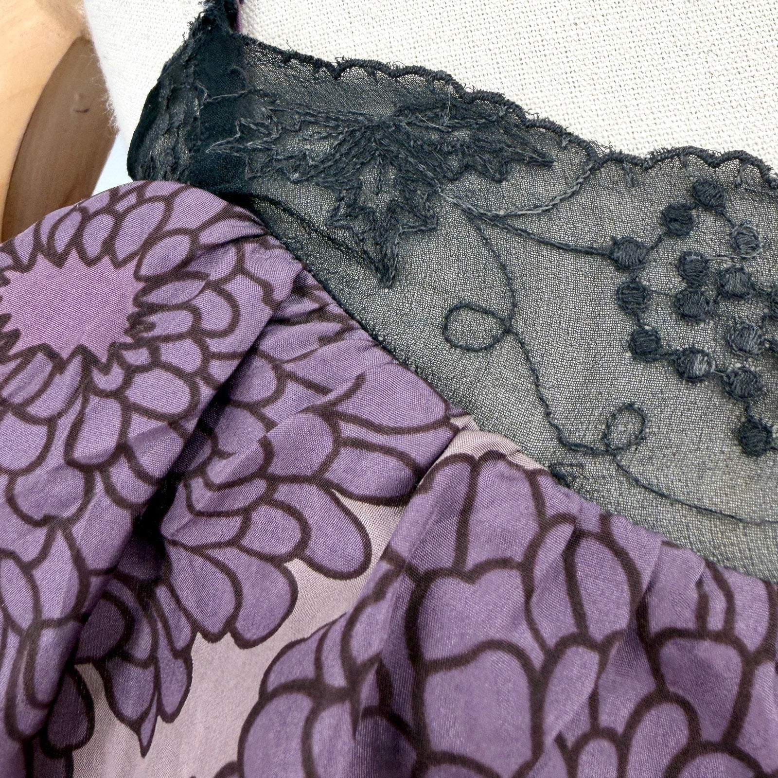 Lil Purple Silk Floral Lace Trim Flounce Cocktail Sundress