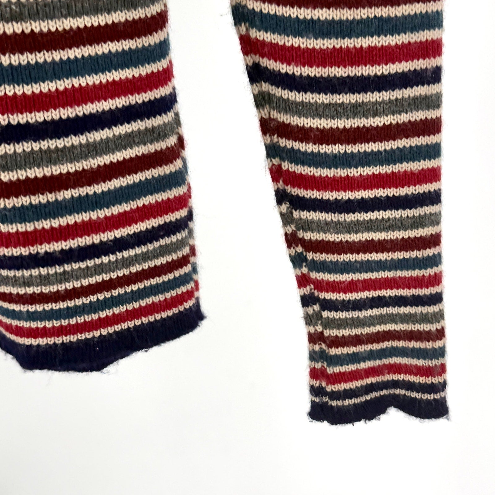 Vintage 70s Paul Arnold Navy Red Striped Knit V-Neck Sweater