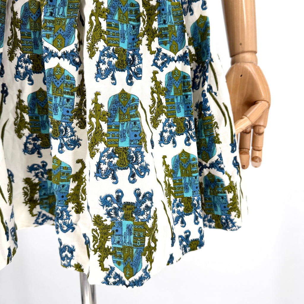 Vintage 60s Custom Made White Blue Crest Portrait Collar Mini Dress