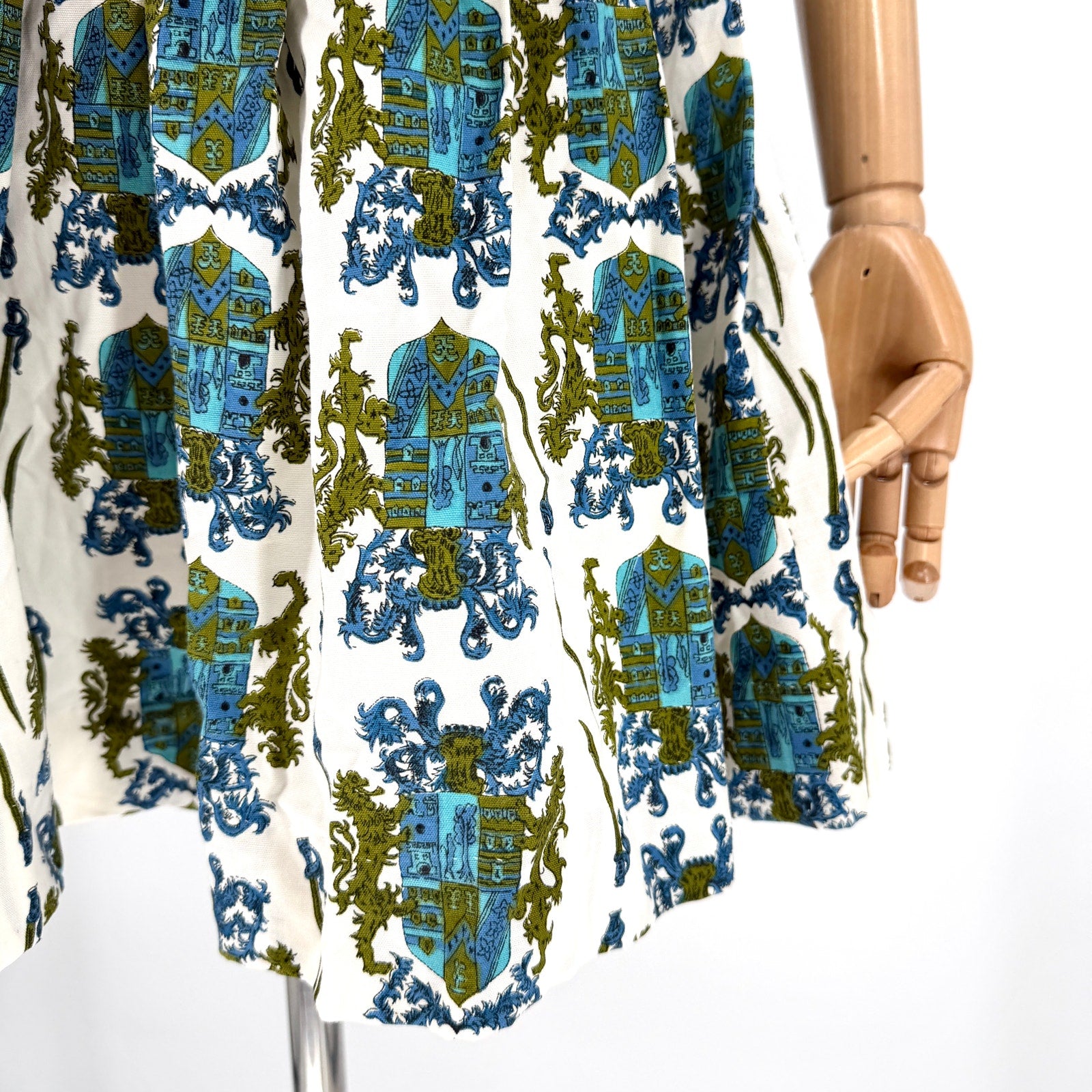 Vintage 60s Custom Made White Blue Crest Portrait Collar Mini Dress