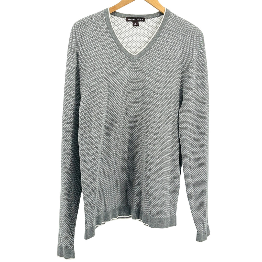 Vintage Y2K Michael Kors Gray White Textured Knit V-Neck Sweater