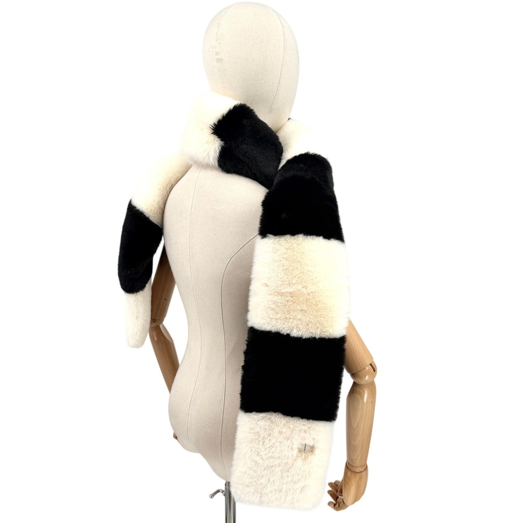 Anthropologie Black White Colorblock Striped Plush Long Winter Scarf