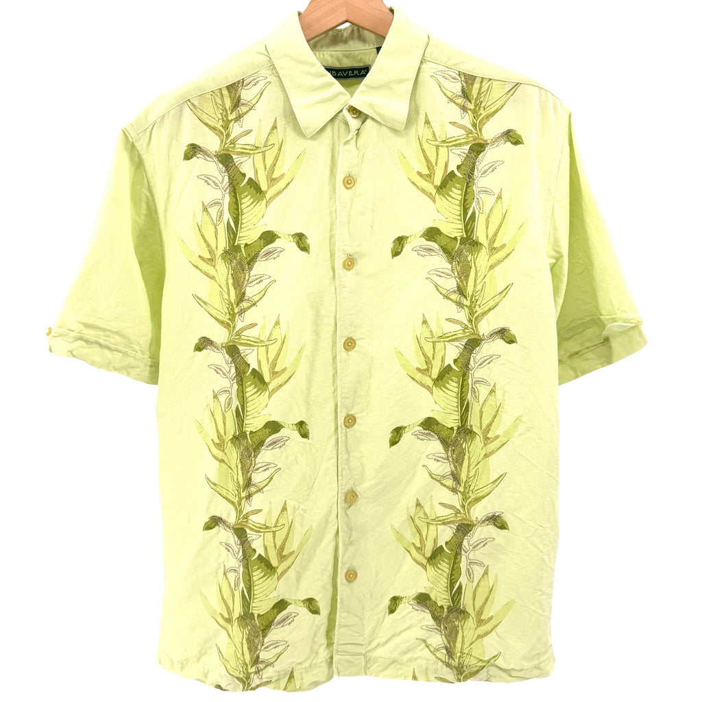 Cubavera Lime Green Tropical Linen Blend Embroidered Short Sleeve Button Down