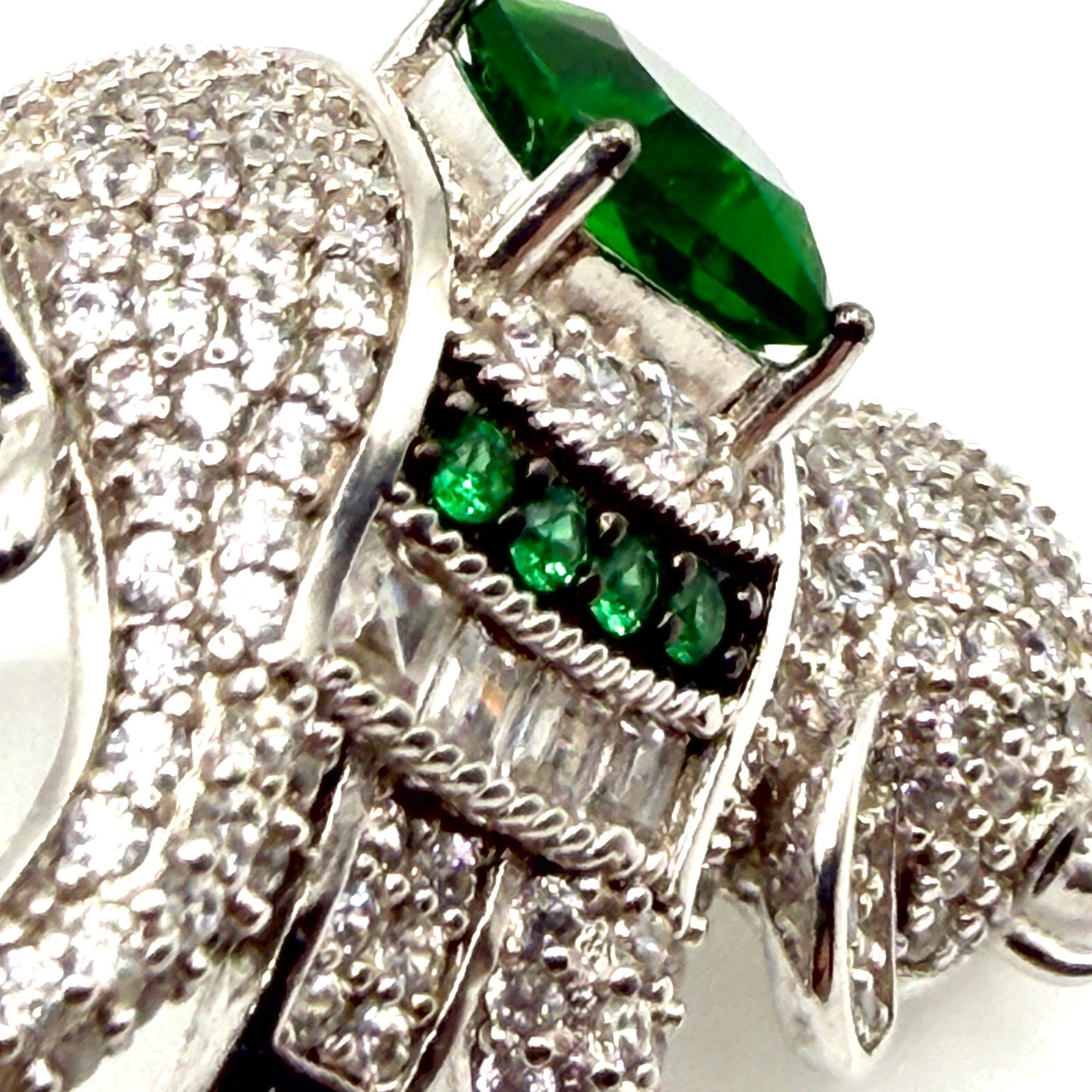 Green Sterling Silver Cubic Zirconia Pave Elephant Statement Ring