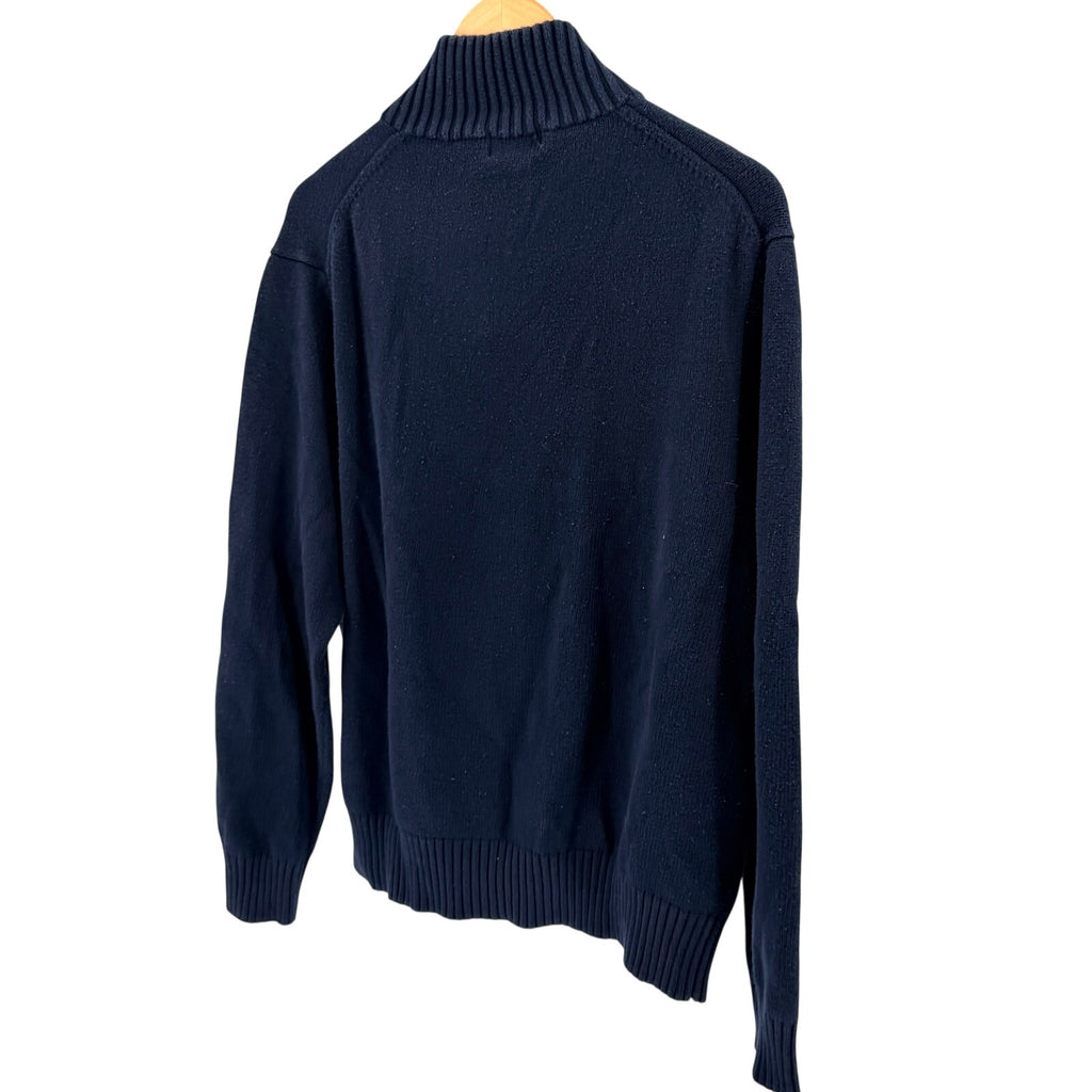 Polo Ralph Lauren Navy Blue 100% Cotton Preppy Mock Neck Sweater
