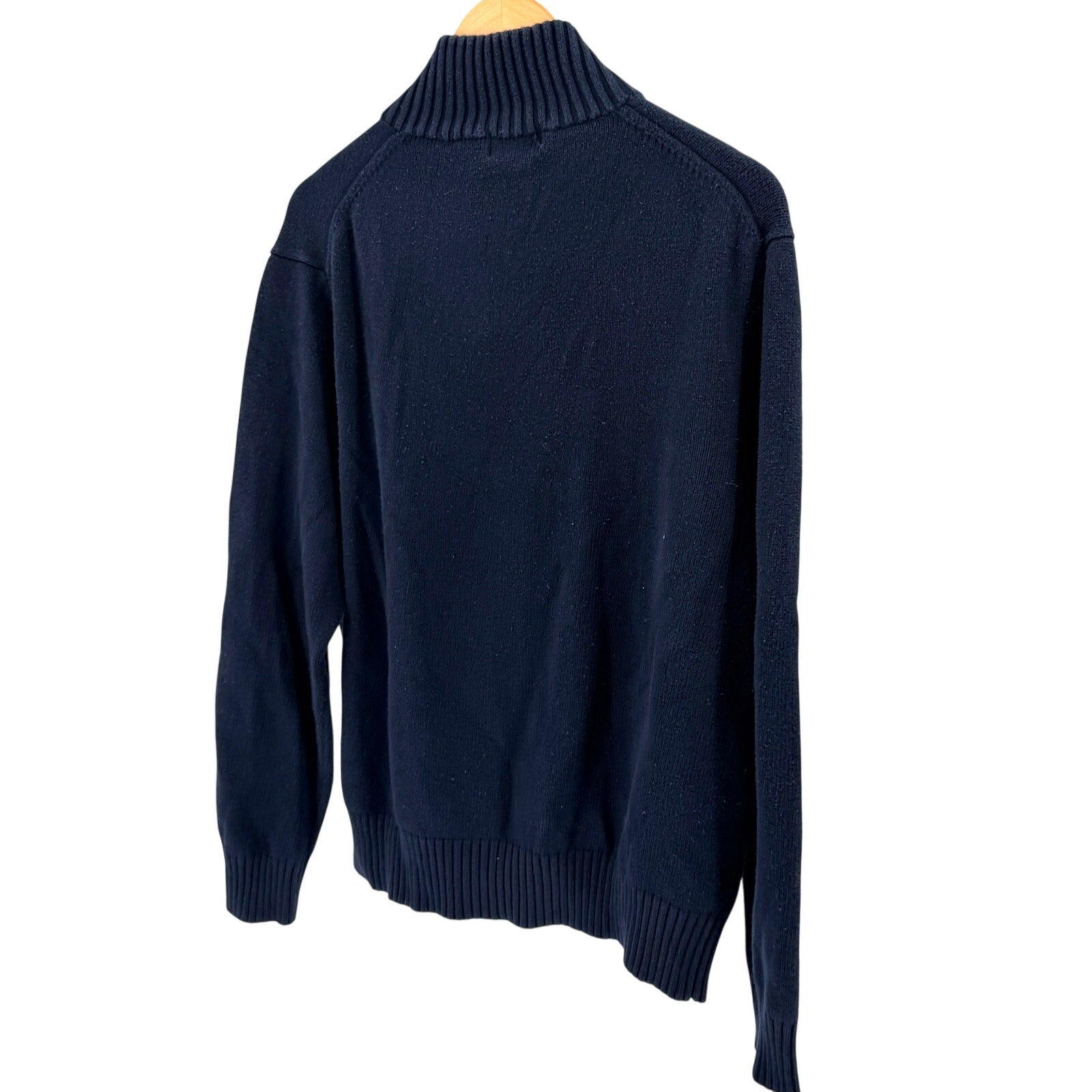 Polo Ralph Lauren Navy Blue 100% Cotton Preppy Mock Neck Sweater