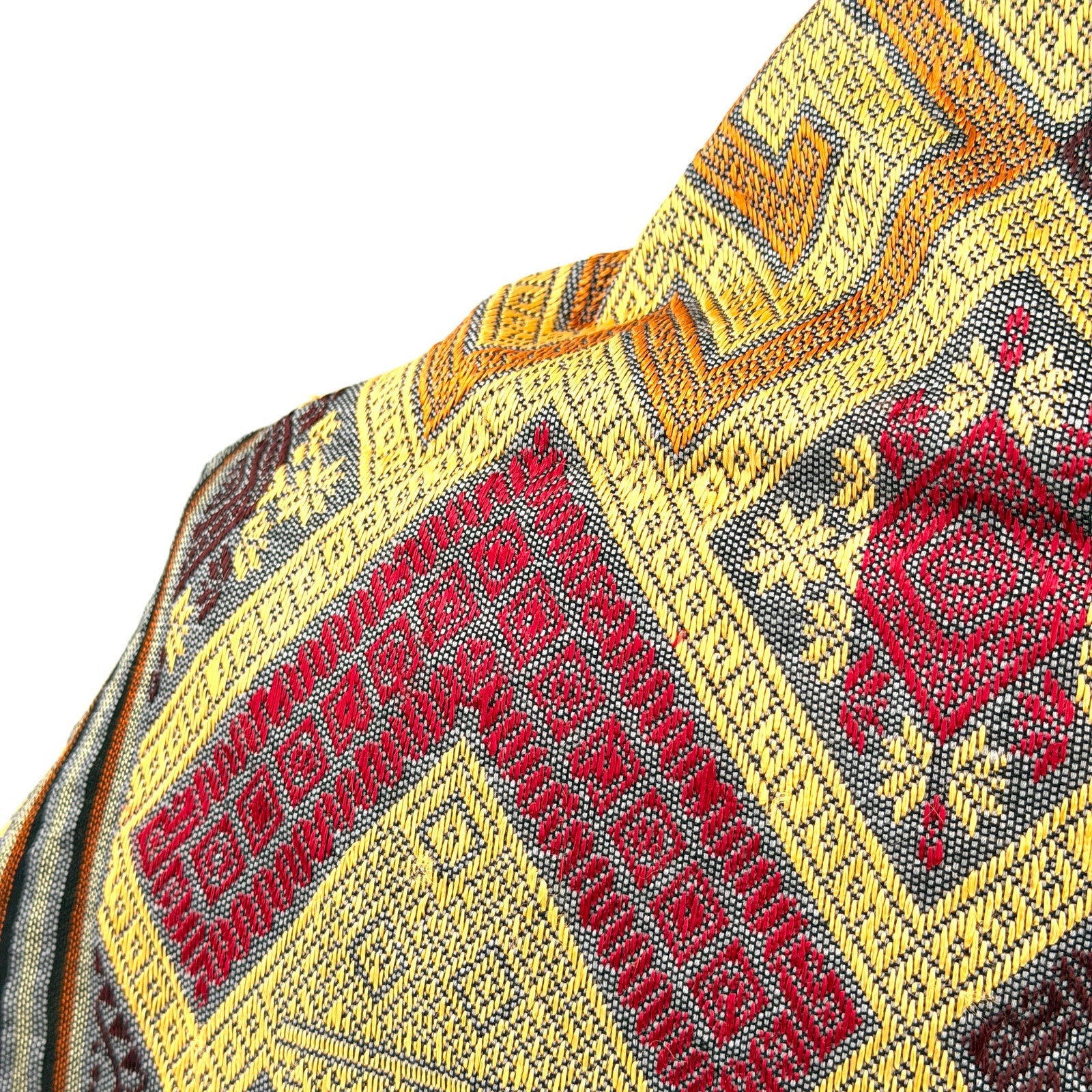 Gray Copper Geometric Tribal Woven Silk Blend Tassel Shawl Wrap