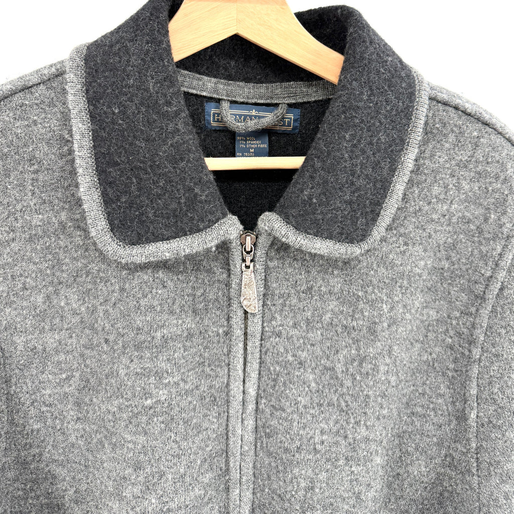 Vintage 90s Herman Geist Charcoal Gray Contrast Collar Zip Jacket