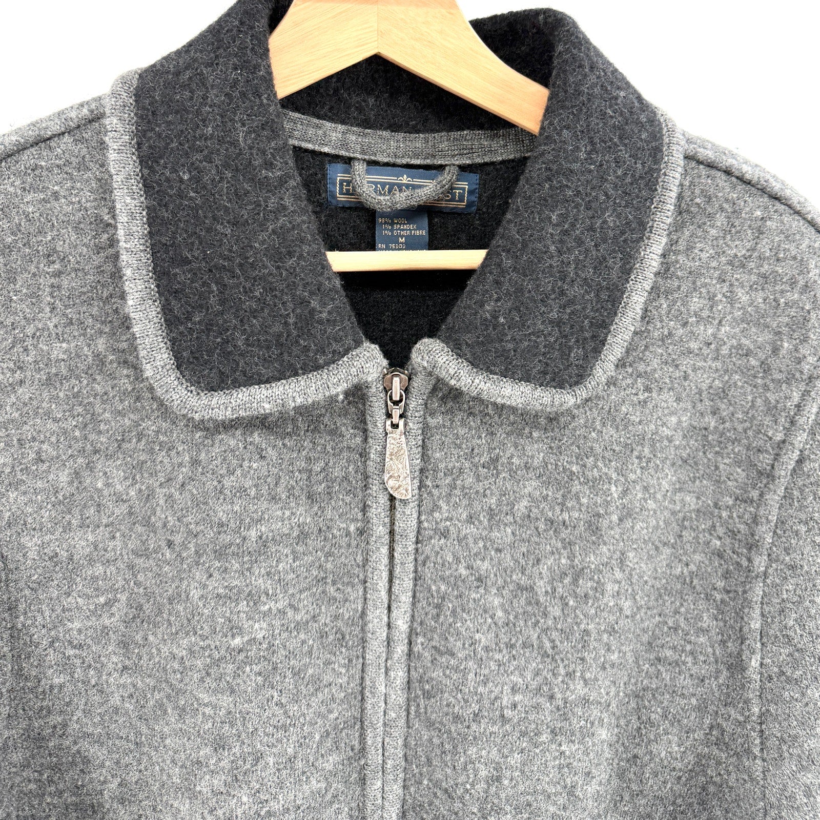 Vintage 90s Herman Geist Charcoal Gray Contrast Collar Zip Jacket