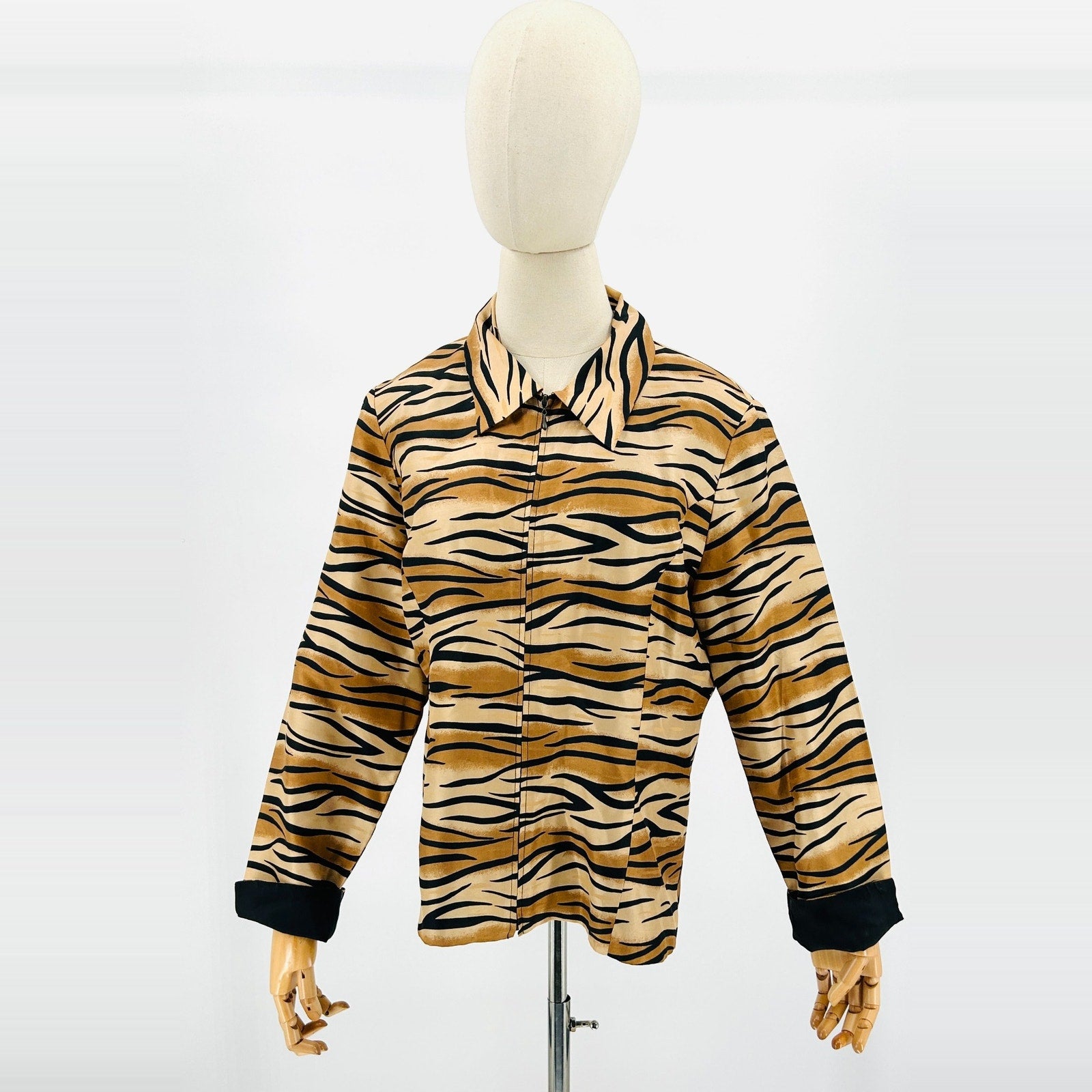 Vintage Y2K Silkland Tiger Stripe Animal Print Silk Jacket