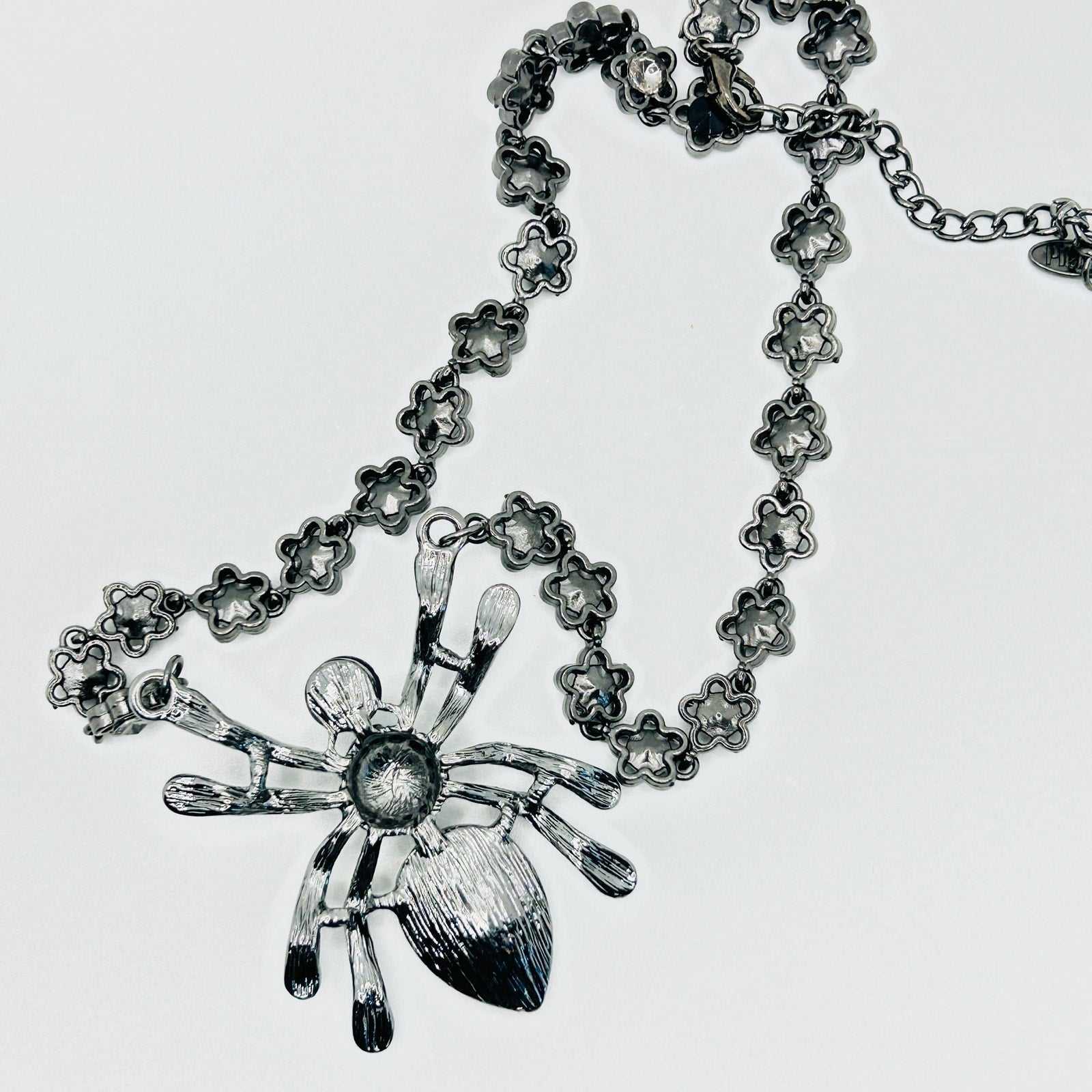 Vintage y2k Pier 1 Imports Silver Black Rhinestone Spider Pendant Necklace