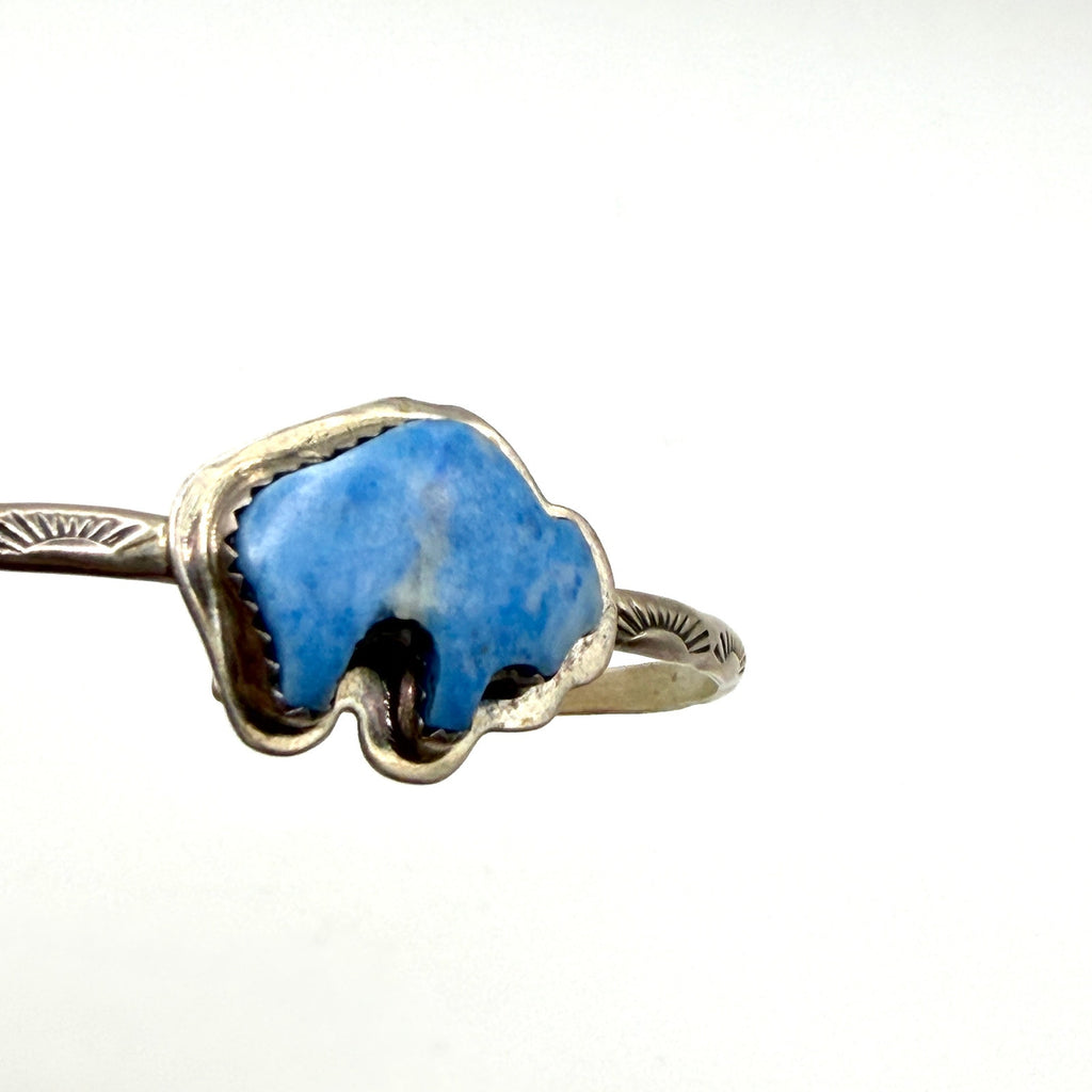 Vintage 90s Silver Cloud Inc Sterling Silver Denim Lapis Buffalo Cuff Bracelet