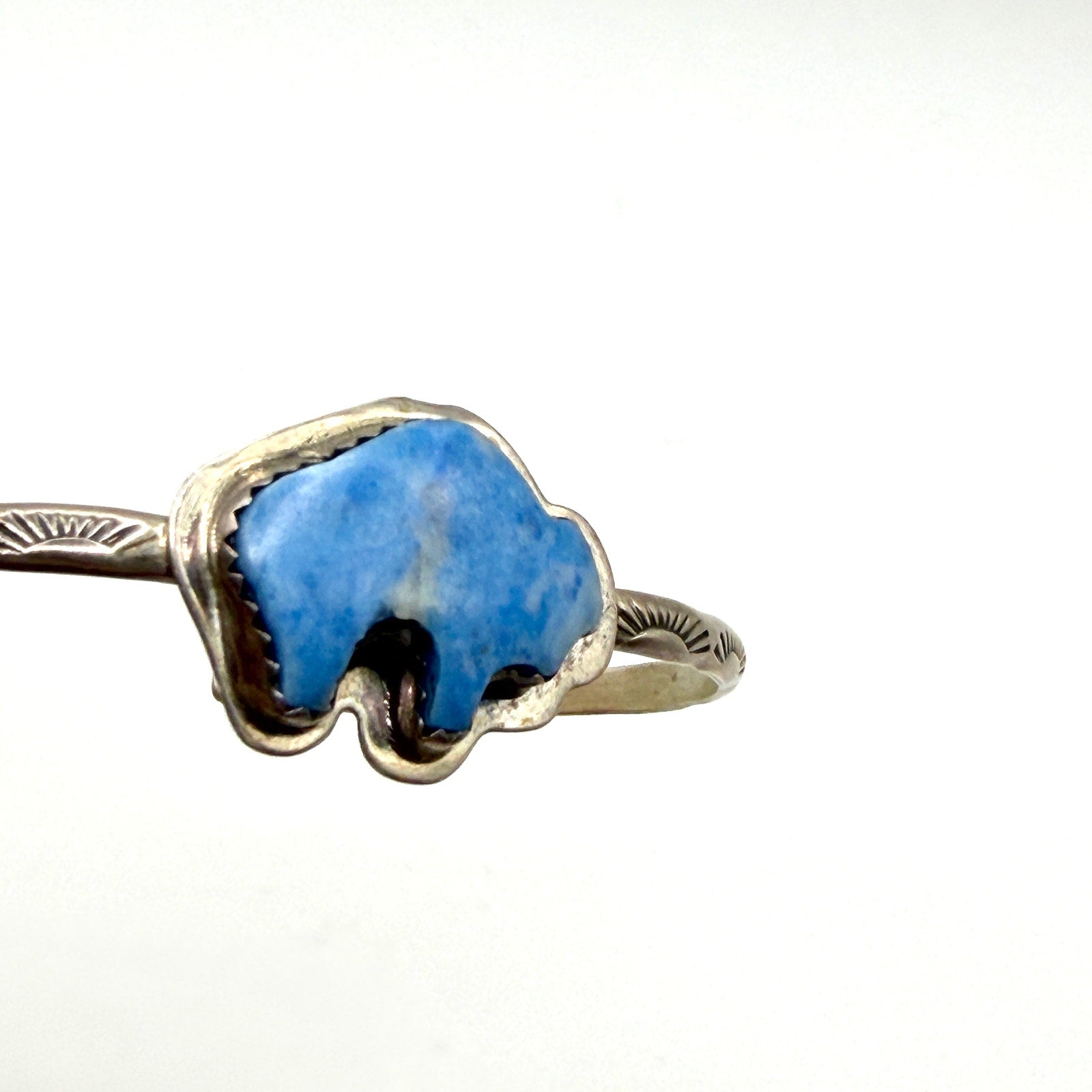 Vintage 90s Silver Cloud Inc Sterling Silver Denim Lapis Buffalo Cuff Bracelet
