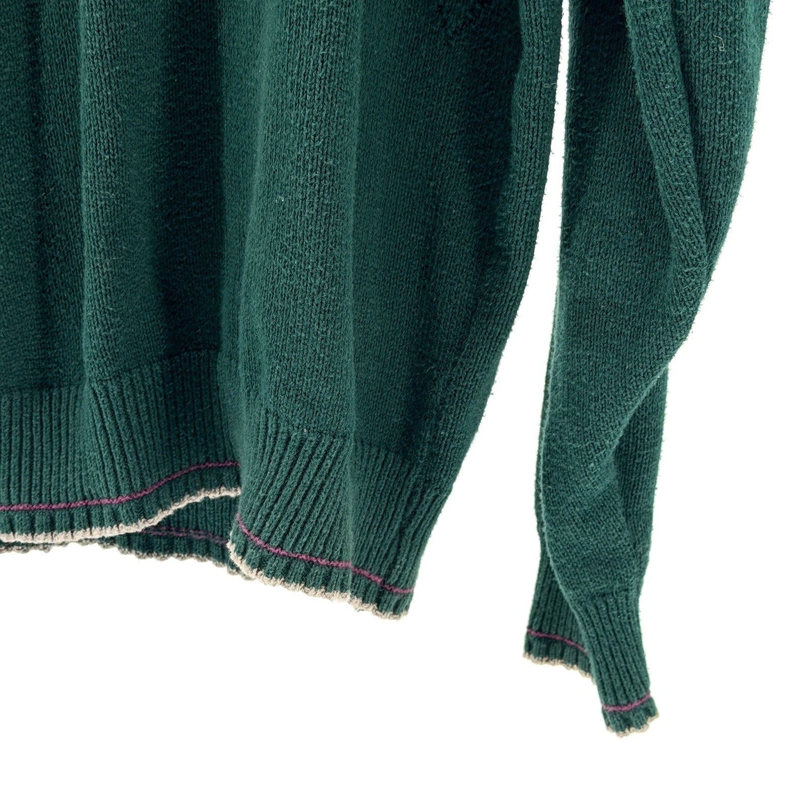 Vintage 90s Pinnacle Forest Green 100% Cotton Embroidered Golf V-Neck Sweater