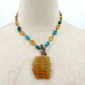 Vintage Y2K Jade Turquoise Freshwater Pearl Asian Character Pendant Necklace
