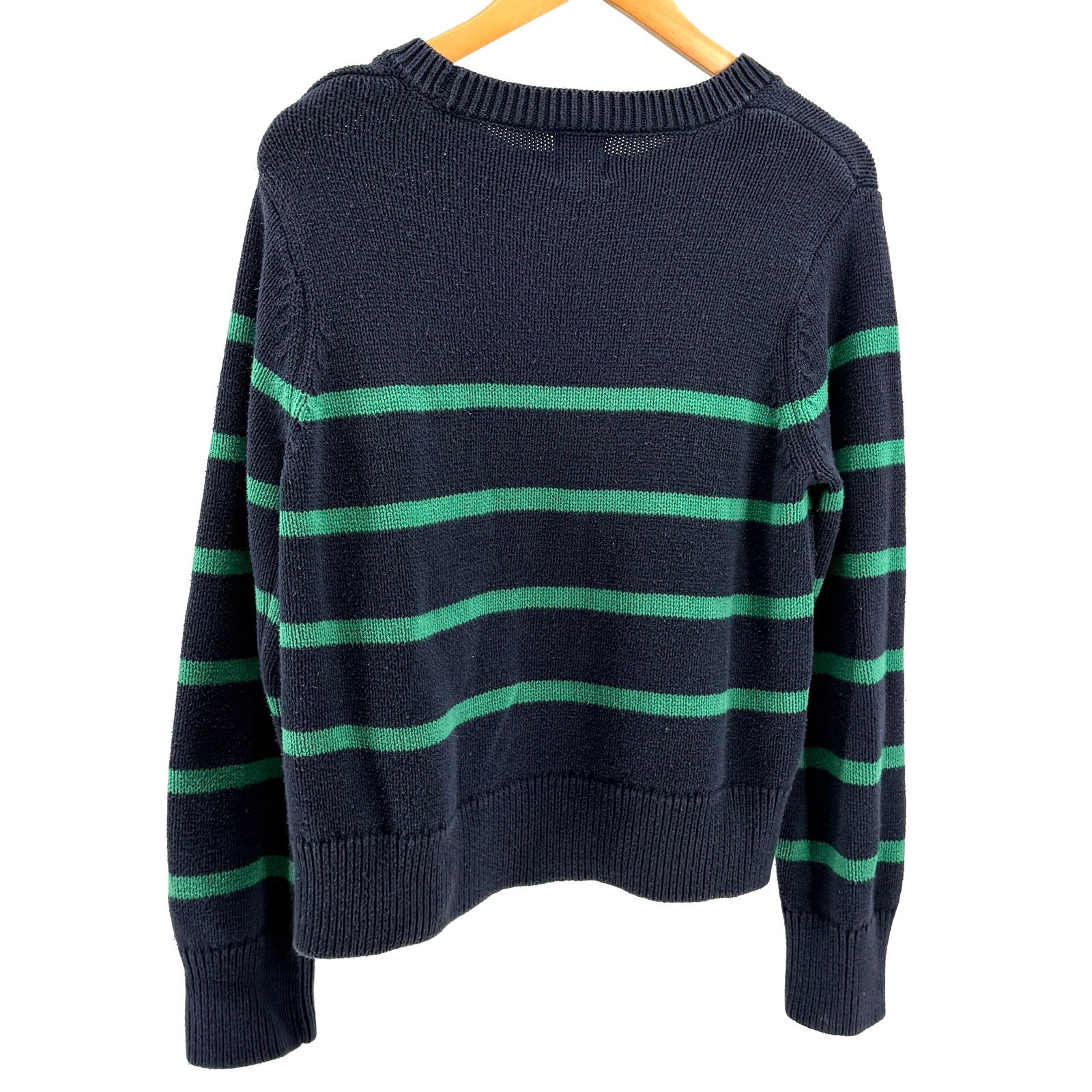 Vintage 90s Gap Navy Blue Teal Striped 100% Cotton Crewneck Sweater