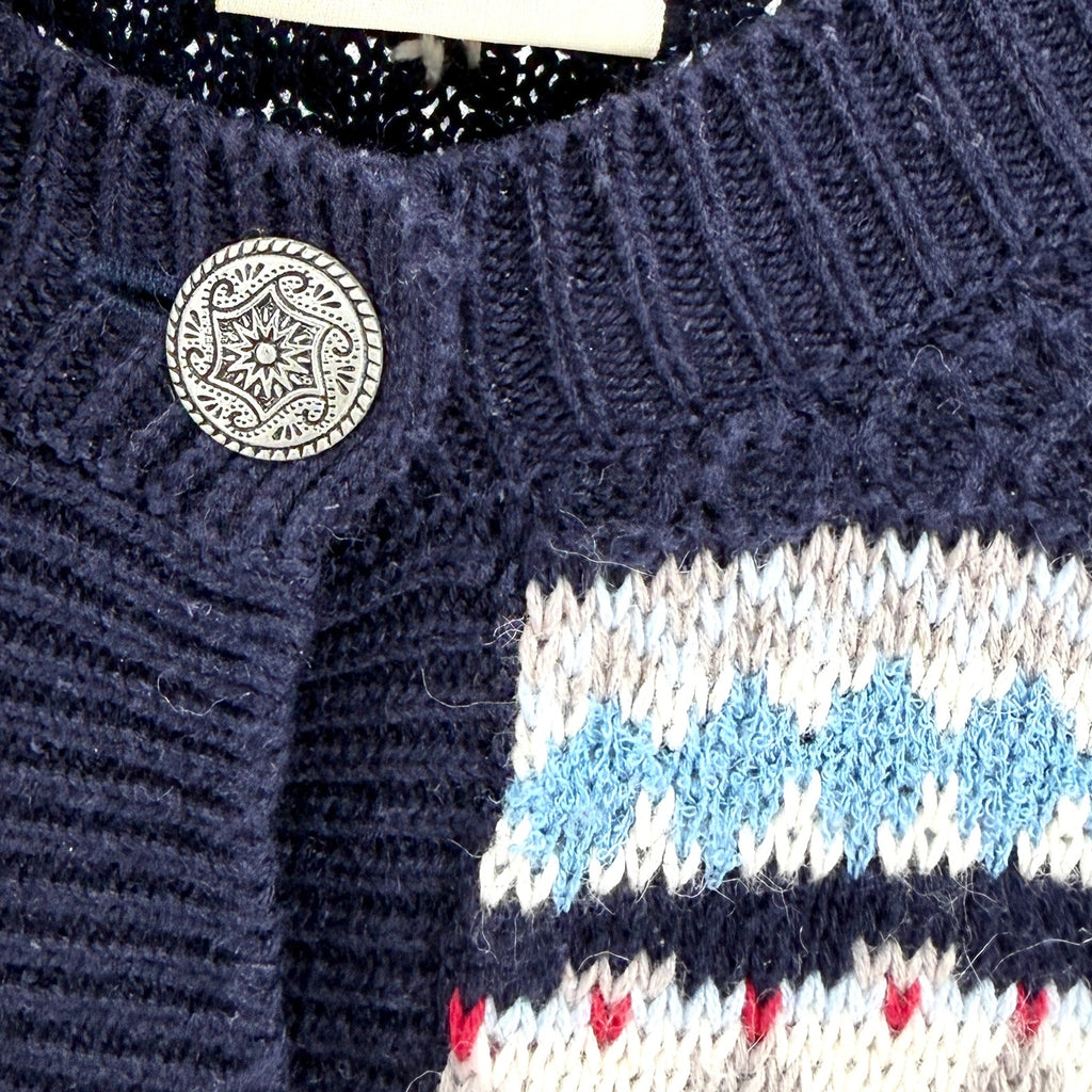 Vintage 90s Northern Reflections Navy Blue Fair Isle Reindeer Cardigan Sweater