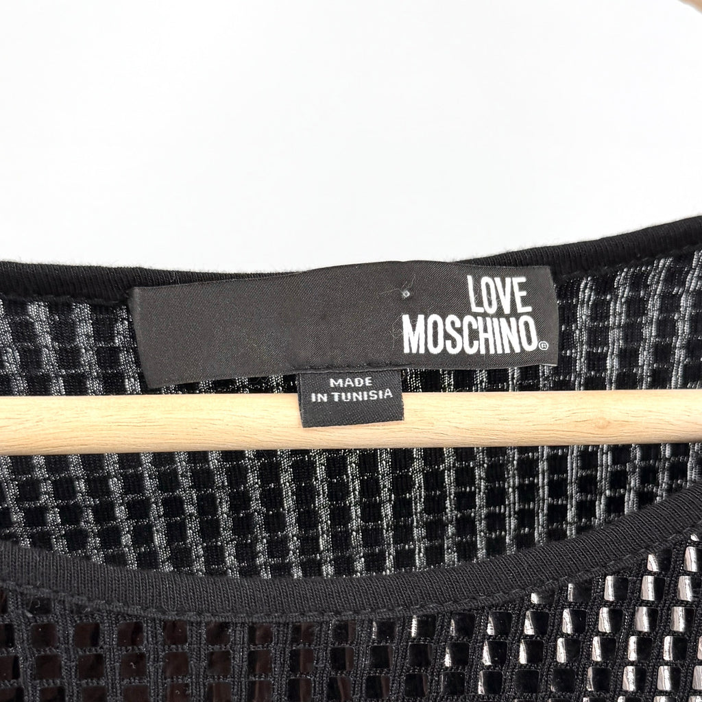 Love Moschino Black Square Sequin Mini Dress Shoulder Pad Stretch Party Shift