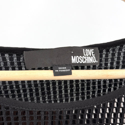 Love Moschino Black Square Sequin Mini Dress Shoulder Pad Stretch Party Shift